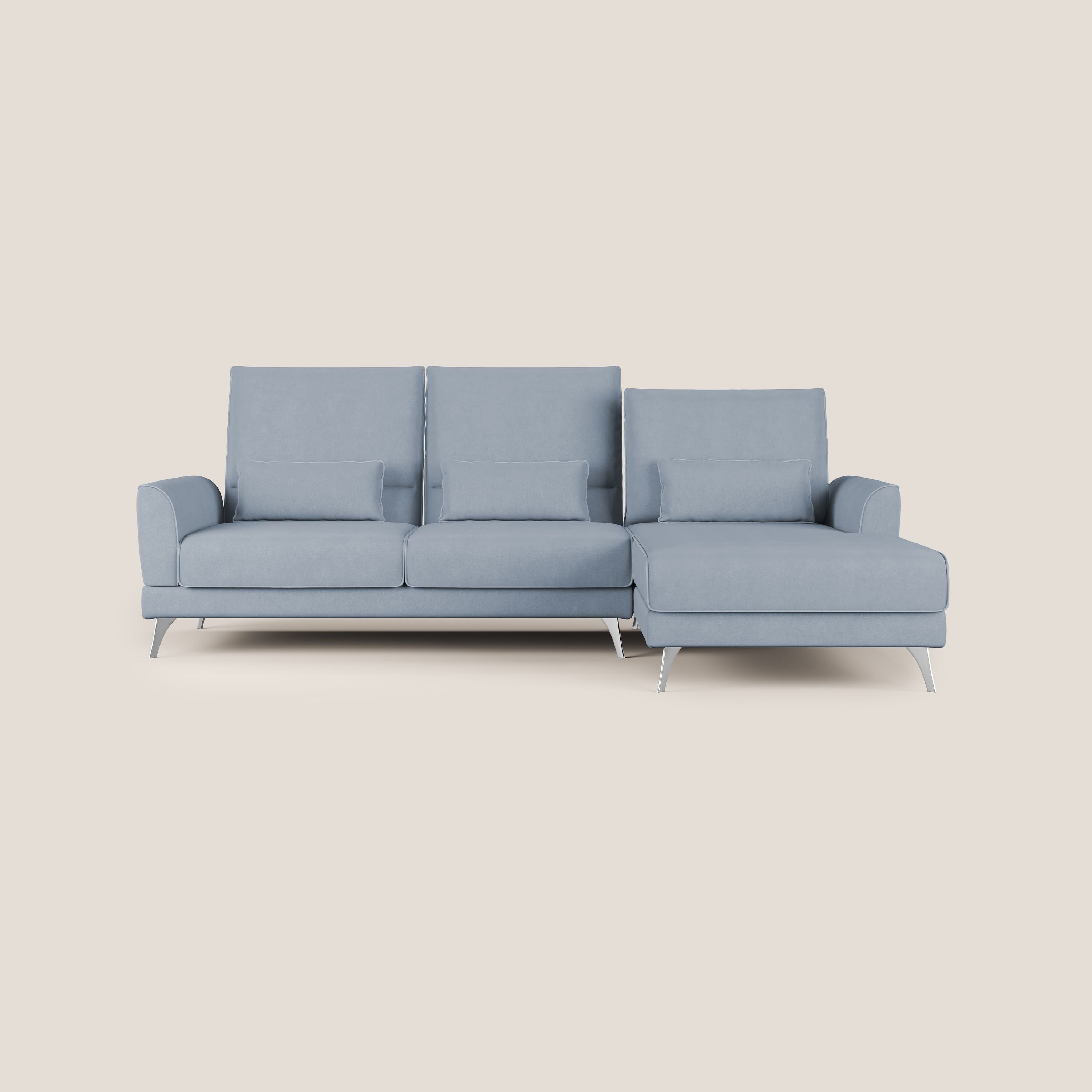 Tommy Divano angolare con relax e schienali traslanti in microfibra smacchiabile T11 carta da zucchero - divani.store