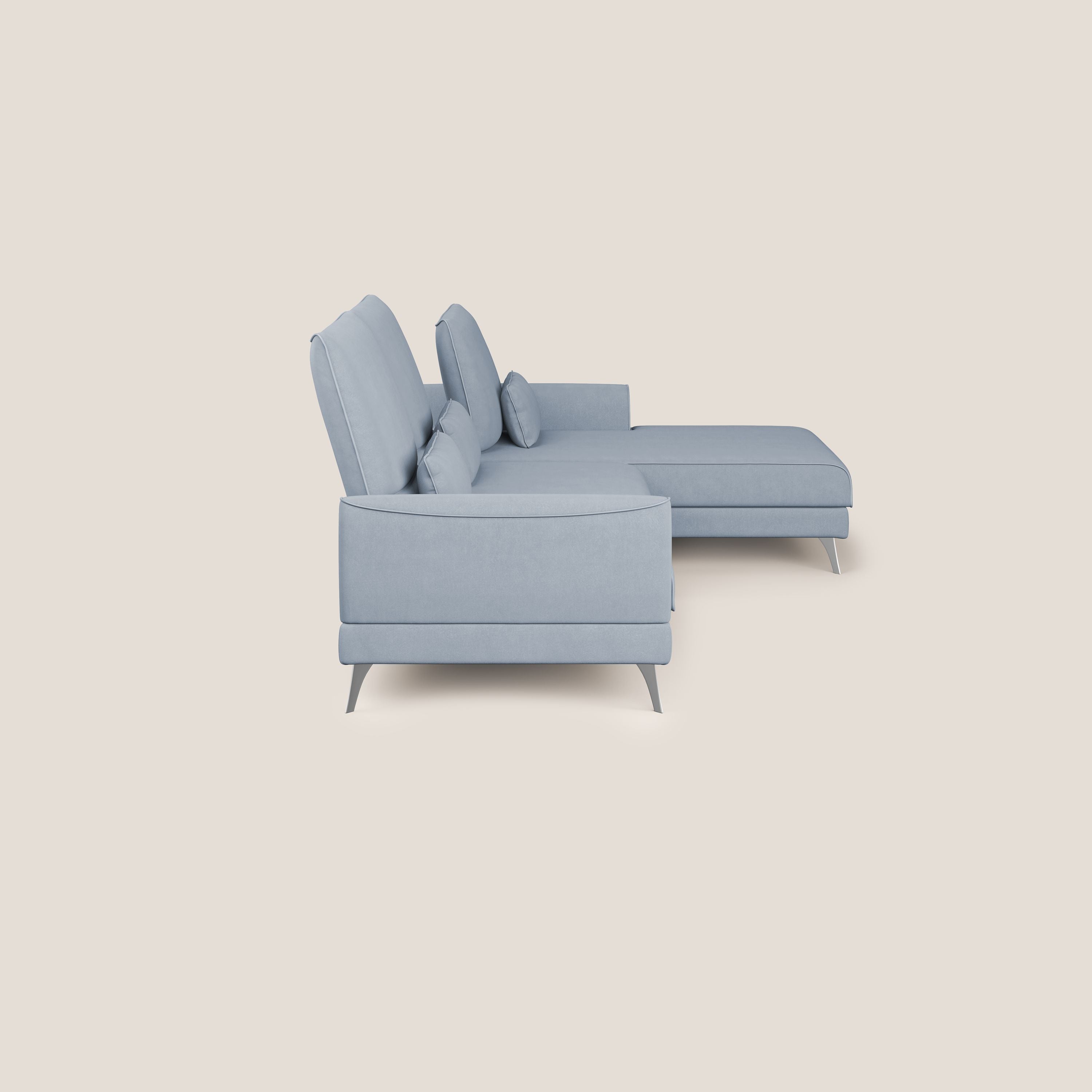 Tommy Divano angolare con relax e schienali traslanti in microfibra smacchiabile T11 carta da zucchero - divani.store