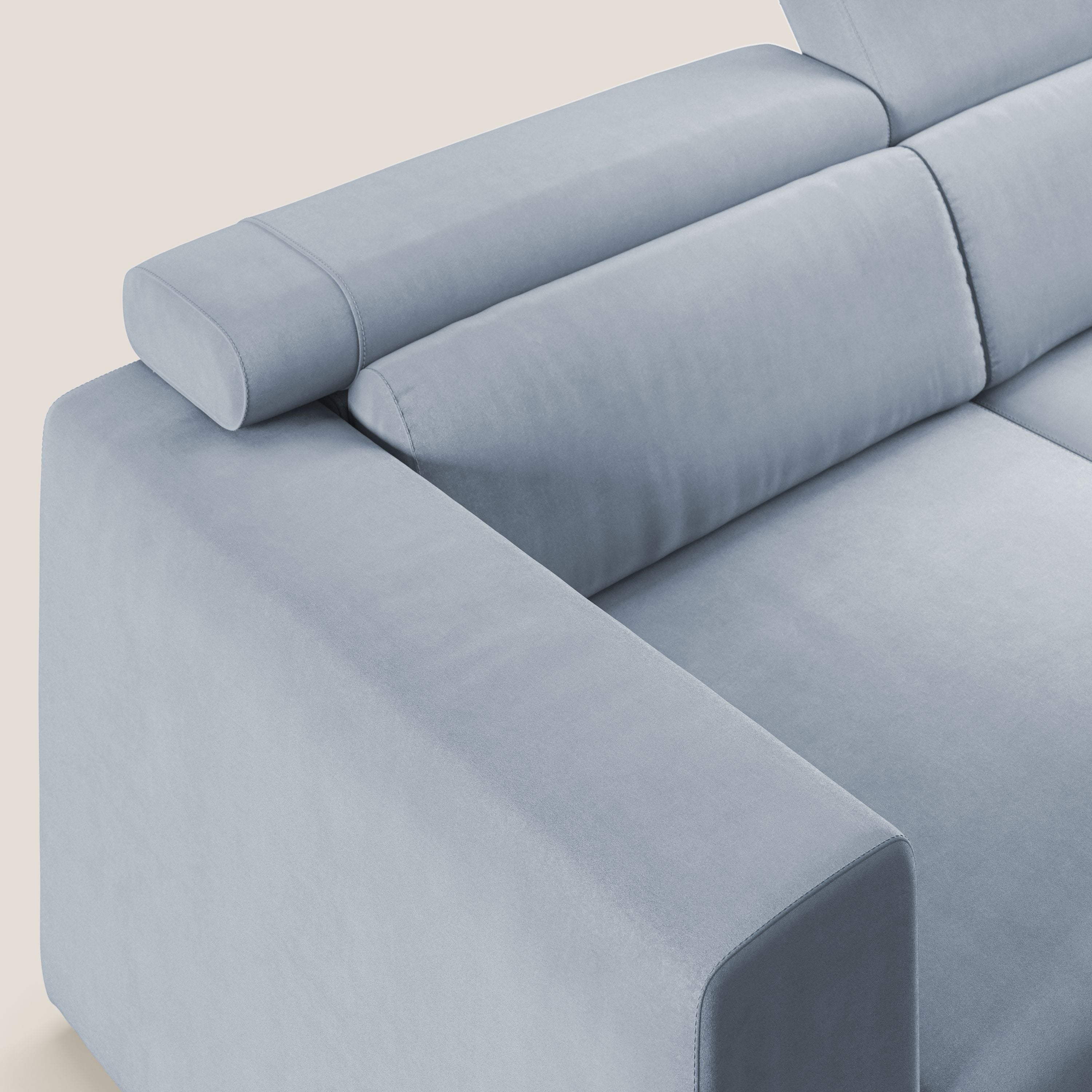 Vegas divano con poggiatesta reclinabili in microfibra smacchiabile T11 carta da zucchero - divani.store