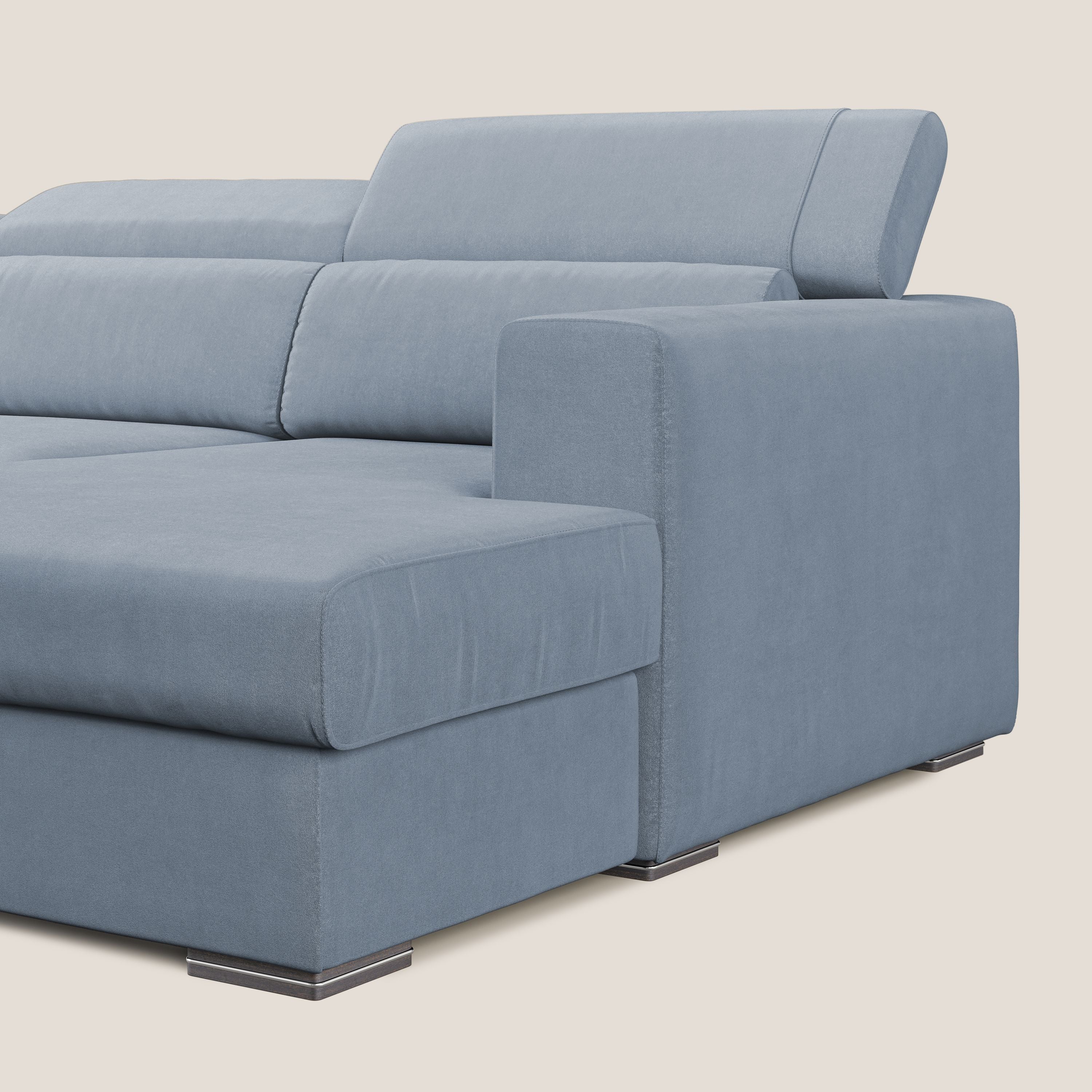 Vegas divano angolare con poggiatesta reclinabili in microfibra impermeabile T11 carta da zucchero - divani.store