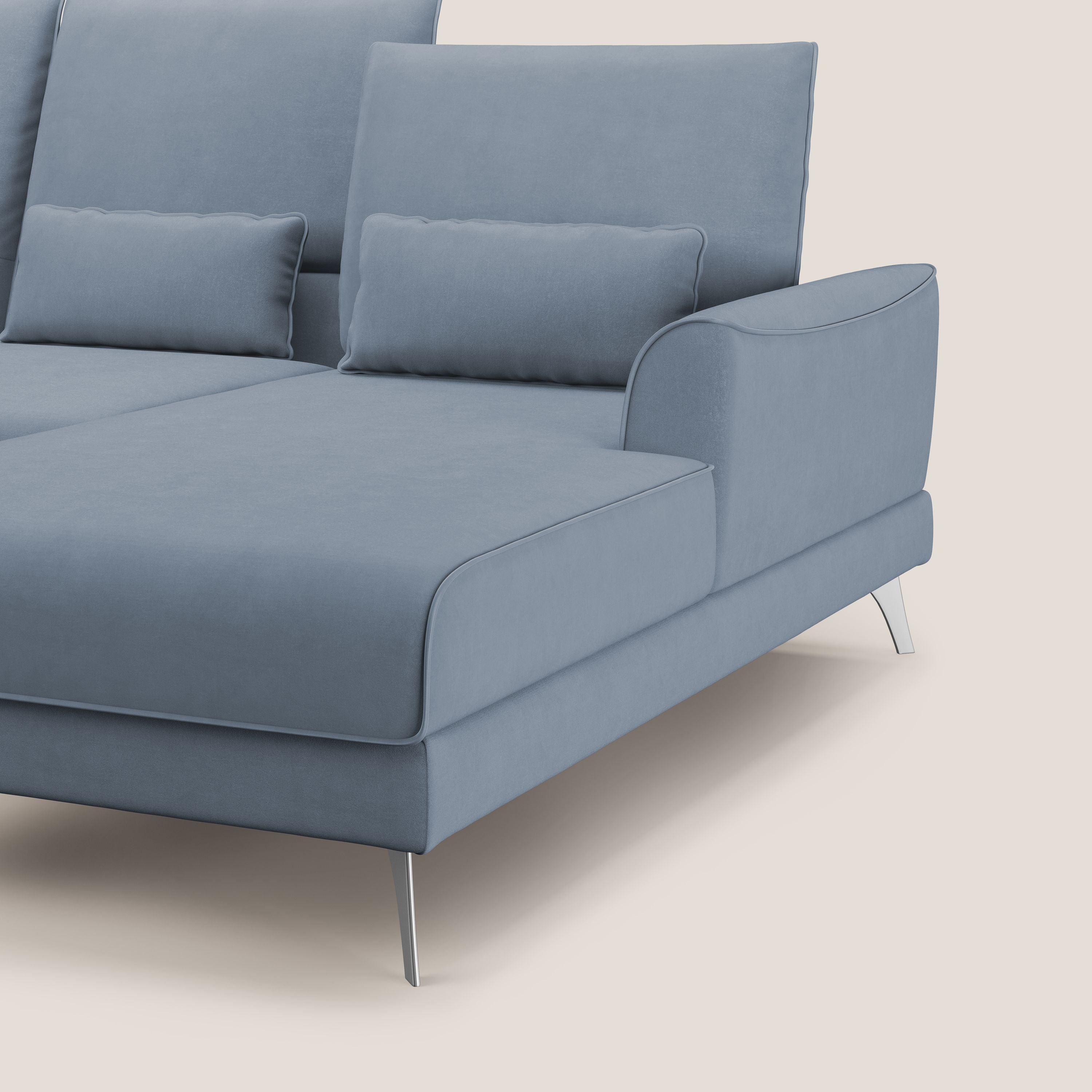 Tommy Divano angolare con relax e schienali traslanti in microfibra smacchiabile T11 carta da zucchero - divani.store