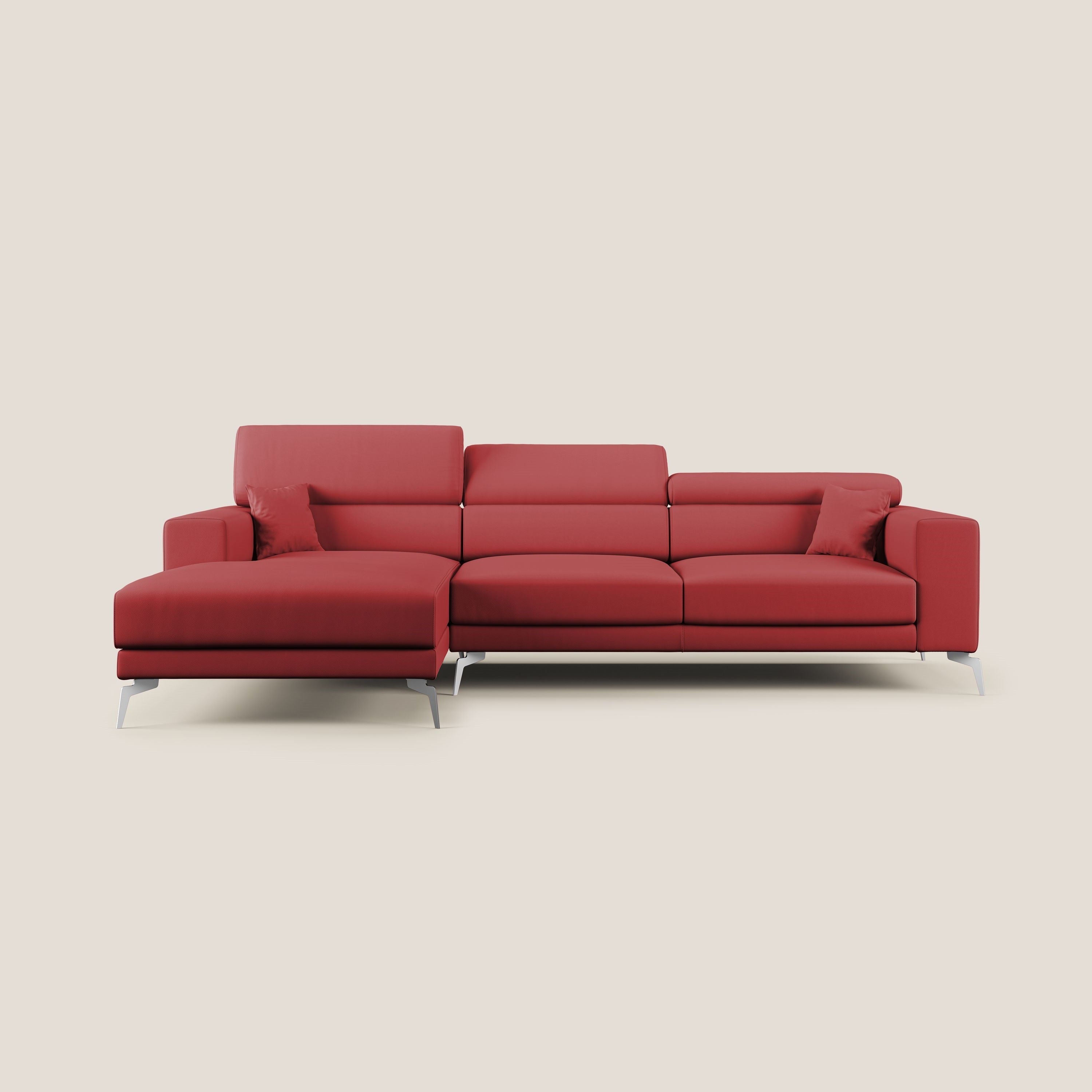 Blade Divano moderno angolare con poggiatesta reclinabili in Ecopelle T04 rosso - divani.store