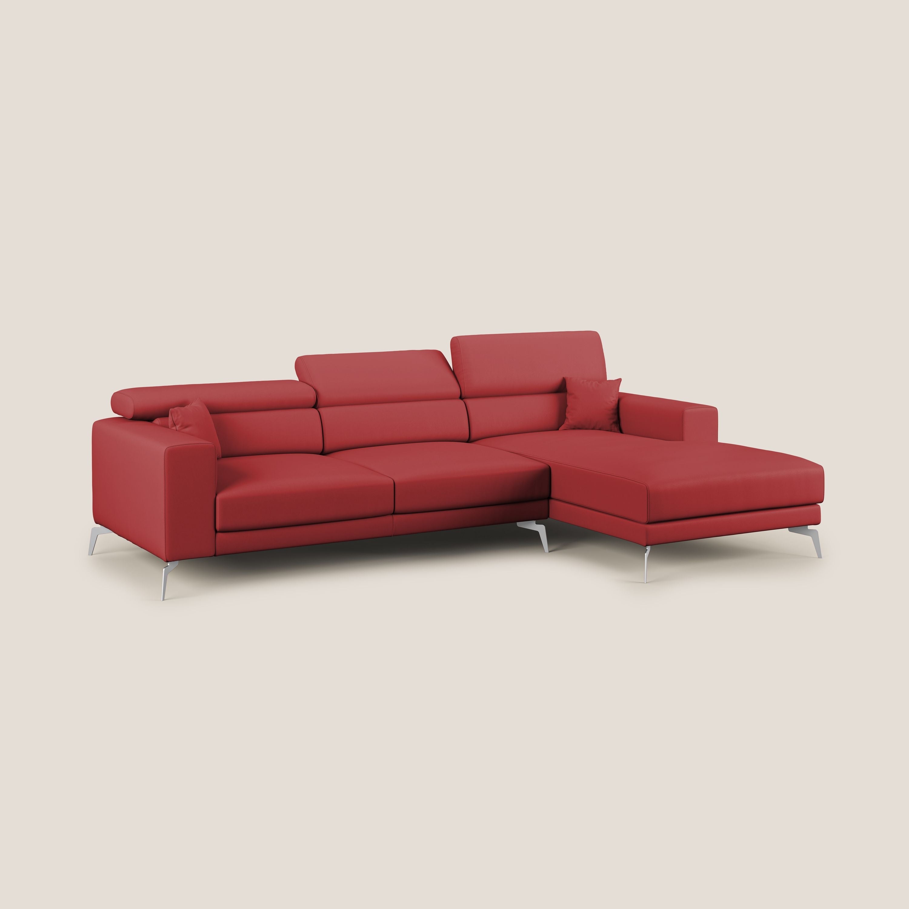 Blade Divano moderno angolare con poggiatesta reclinabili in Ecopelle T04 rosso - divani.store