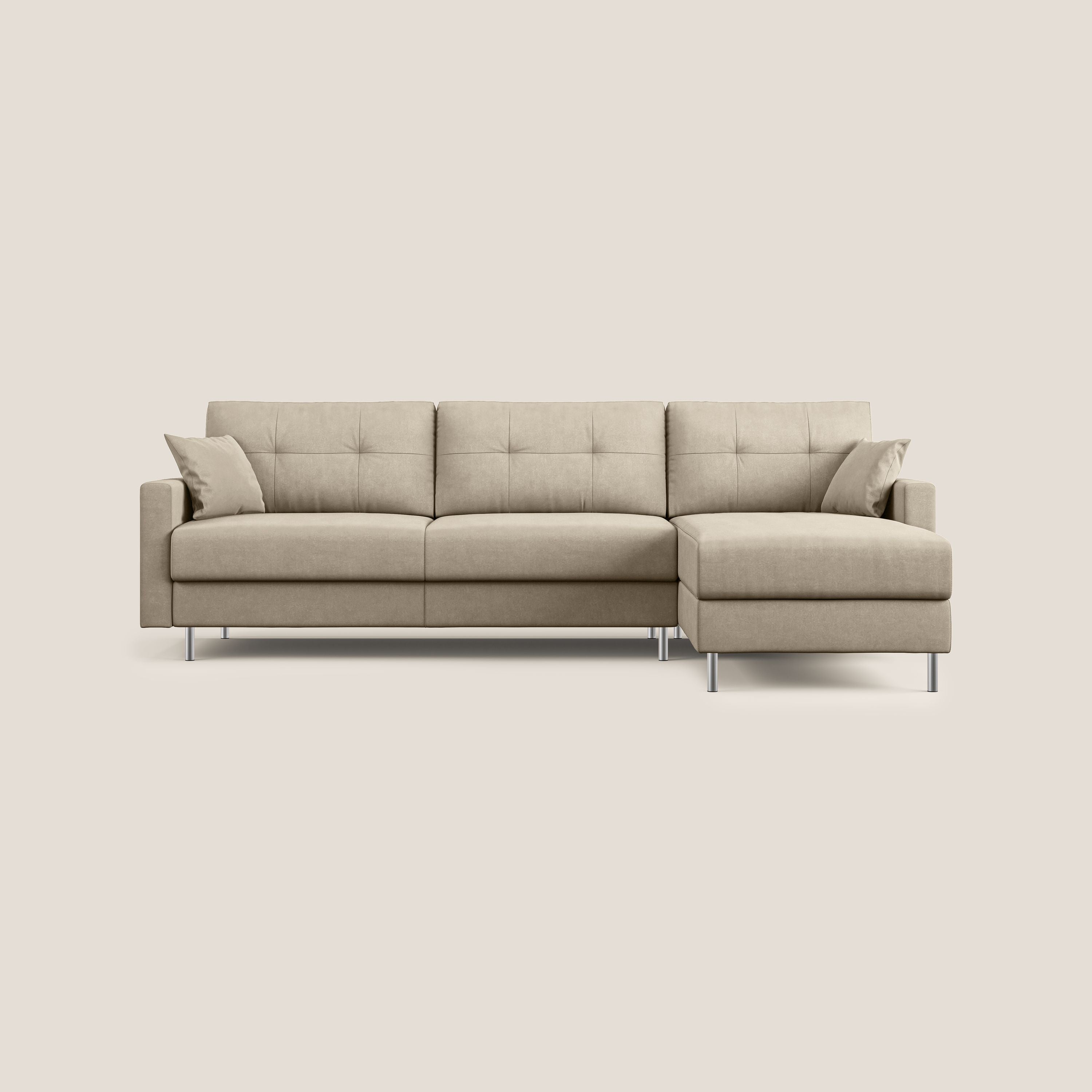Megan divano letto angolare in microfibra smacchiabile T11 tortora - divani.store
