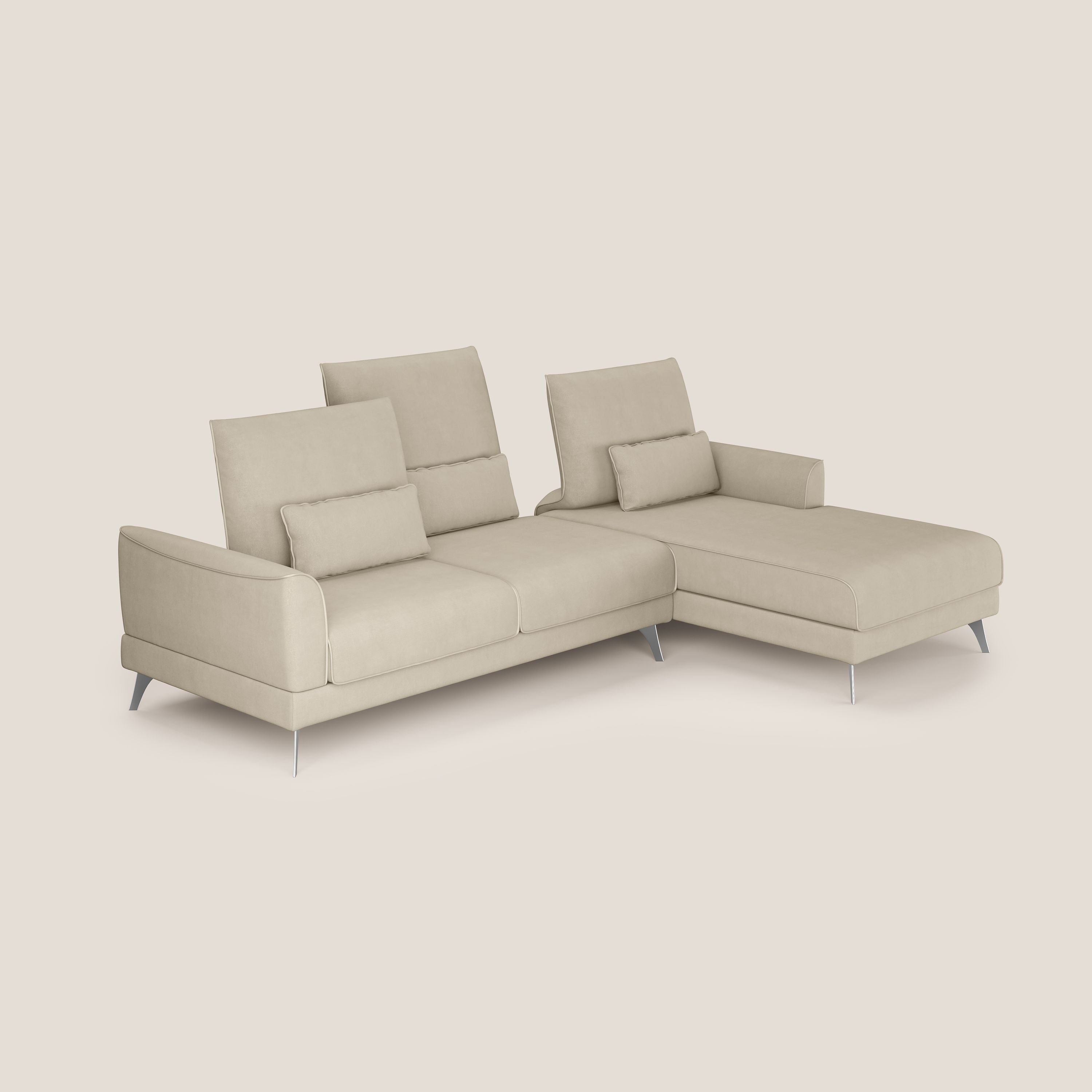 Tommy Divano angolare con relax e schienali traslanti in microfibra smacchiabile T11 tortora - divani.store