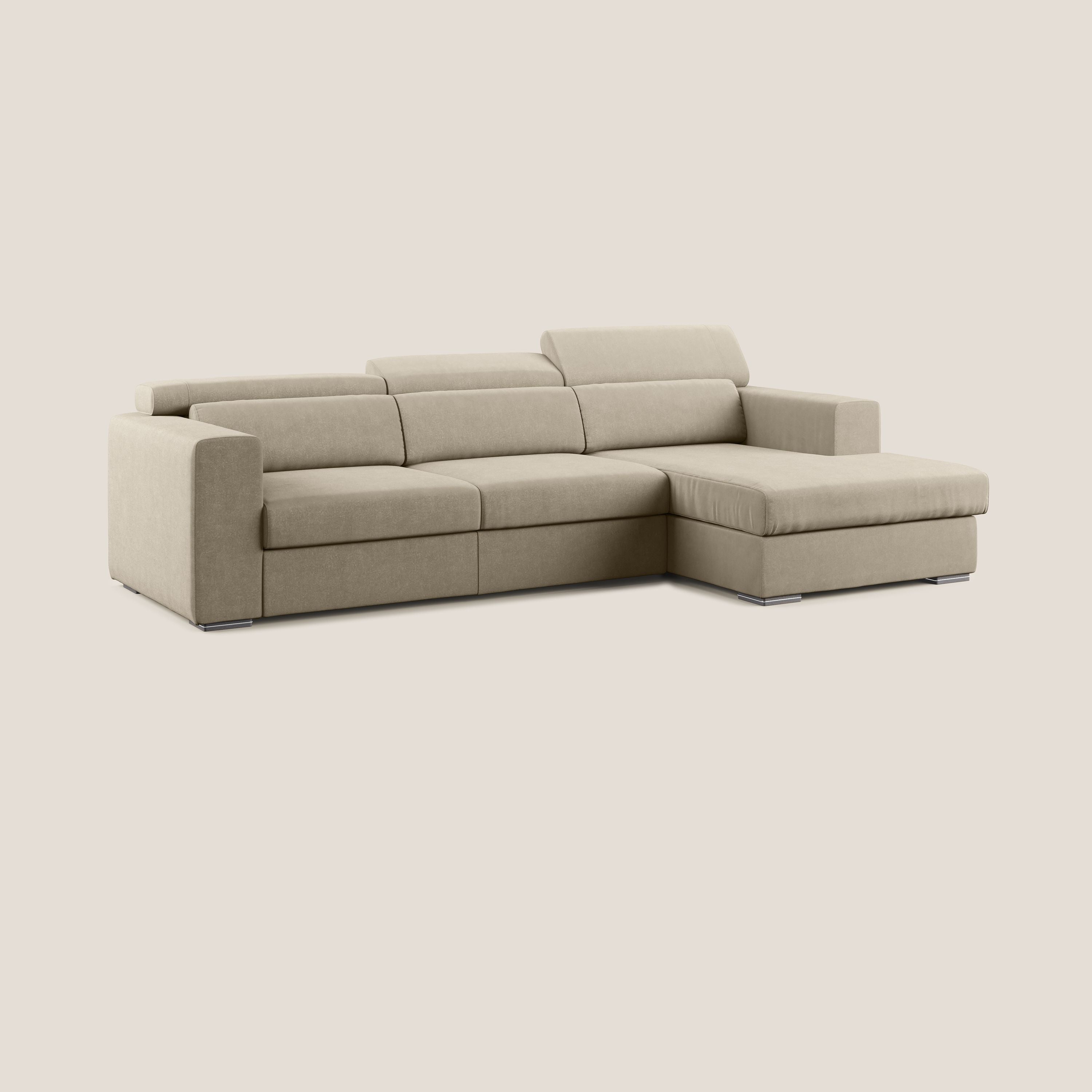 Vegas divano angolare con poggiatesta reclinabili in microfibra impermeabile T11 tortora - divani.store