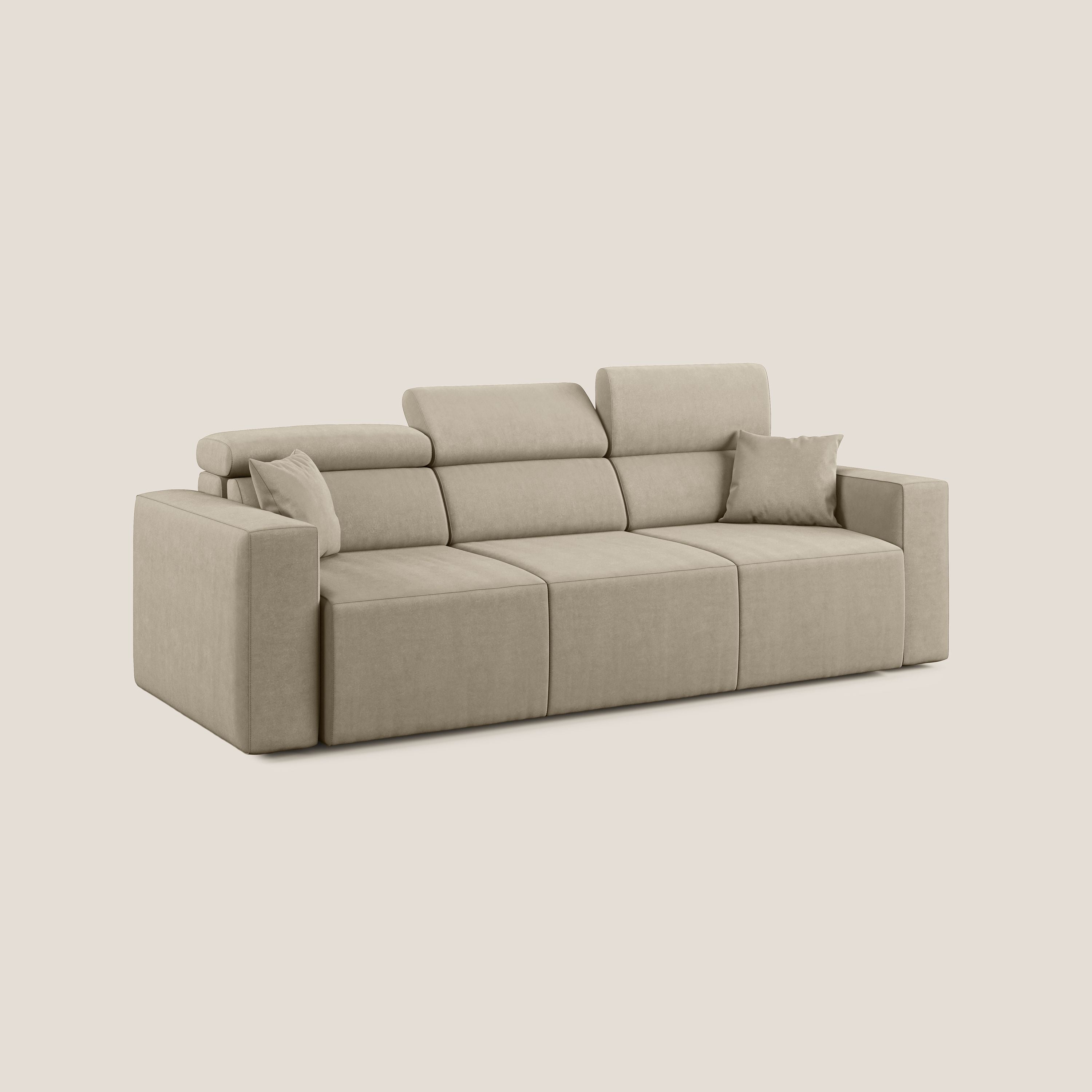 Orwell divano con 3 sedute estraibili in microfibra smacchiabile T11 tortora - divani.store