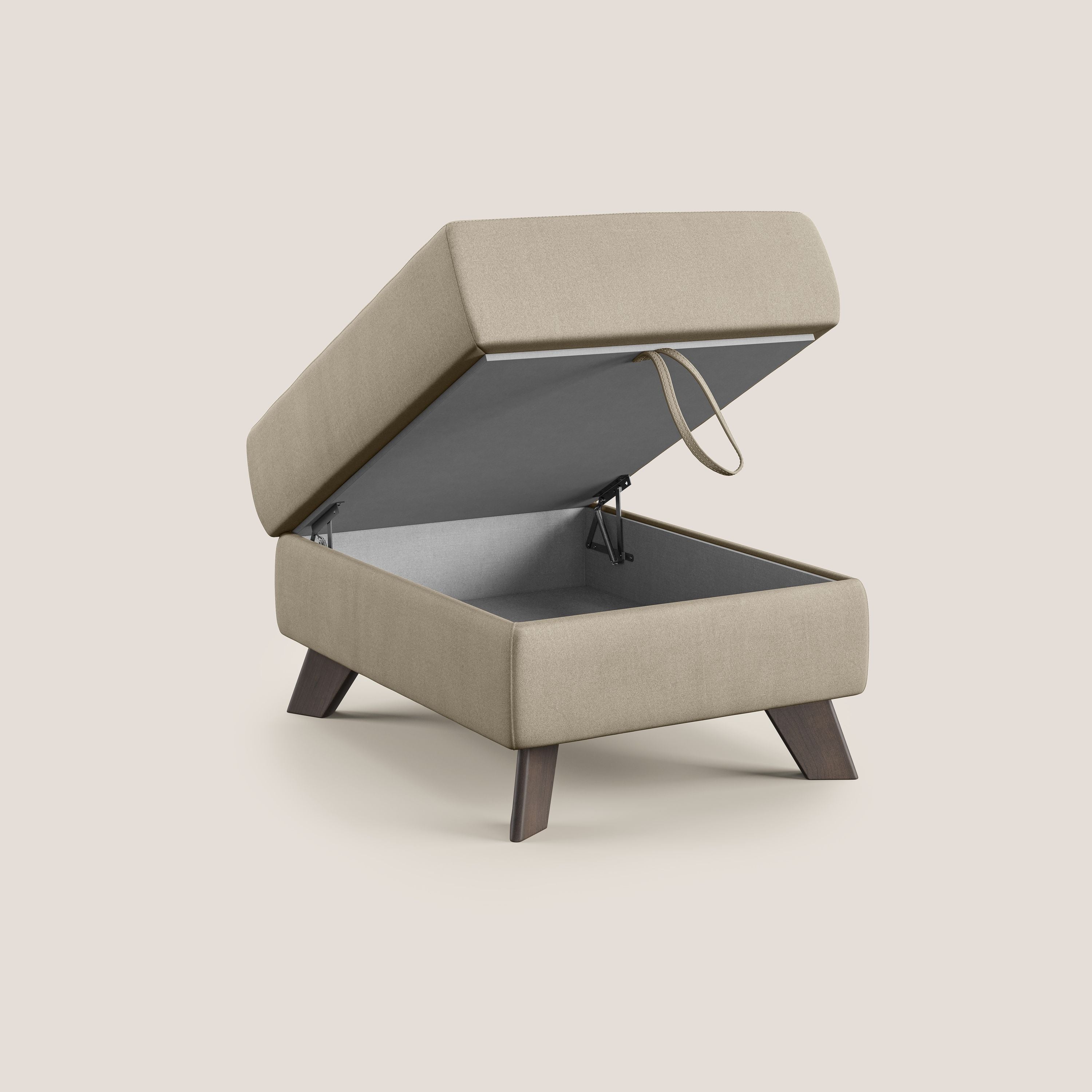 Moon Pouf contenitore e piedini alti in microfibra impermeabile T11 tortora - divani.store