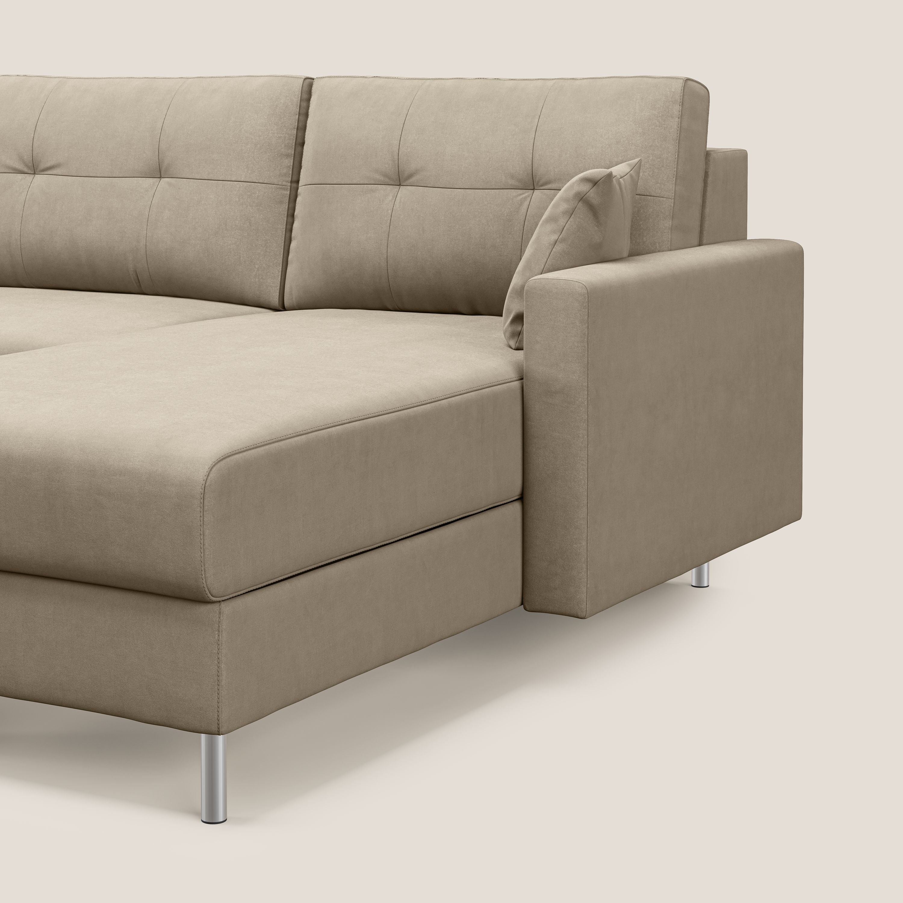 Megan divano letto angolare in microfibra smacchiabile T11 tortora - divani.store