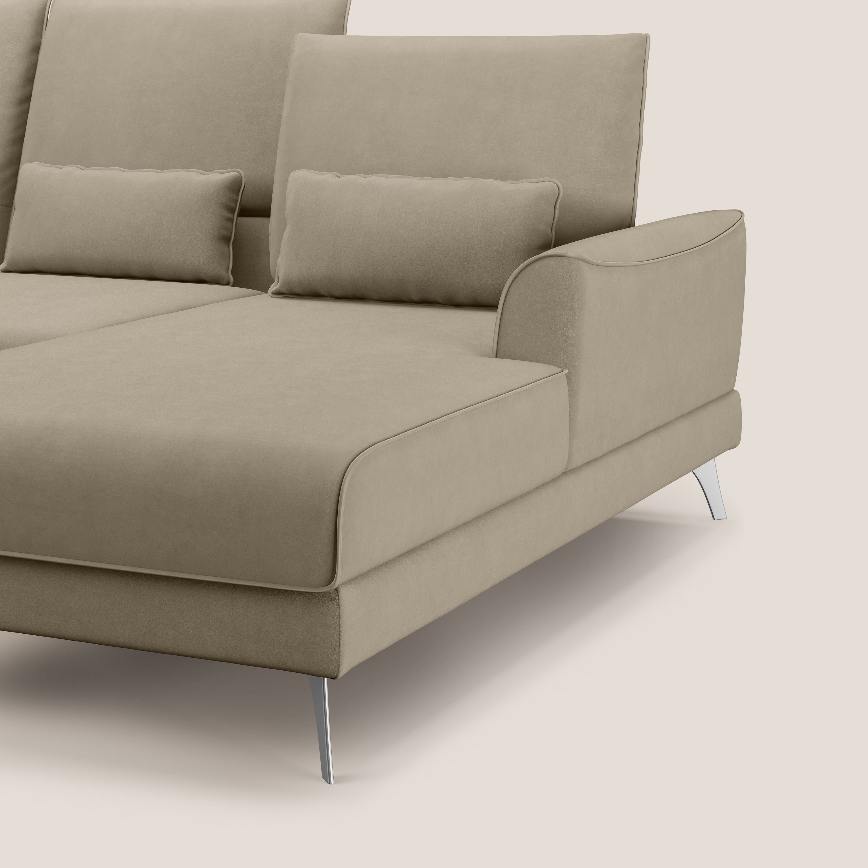 Tommy Divano angolare con relax e schienali traslanti in microfibra smacchiabile T11 tortora - divani.store