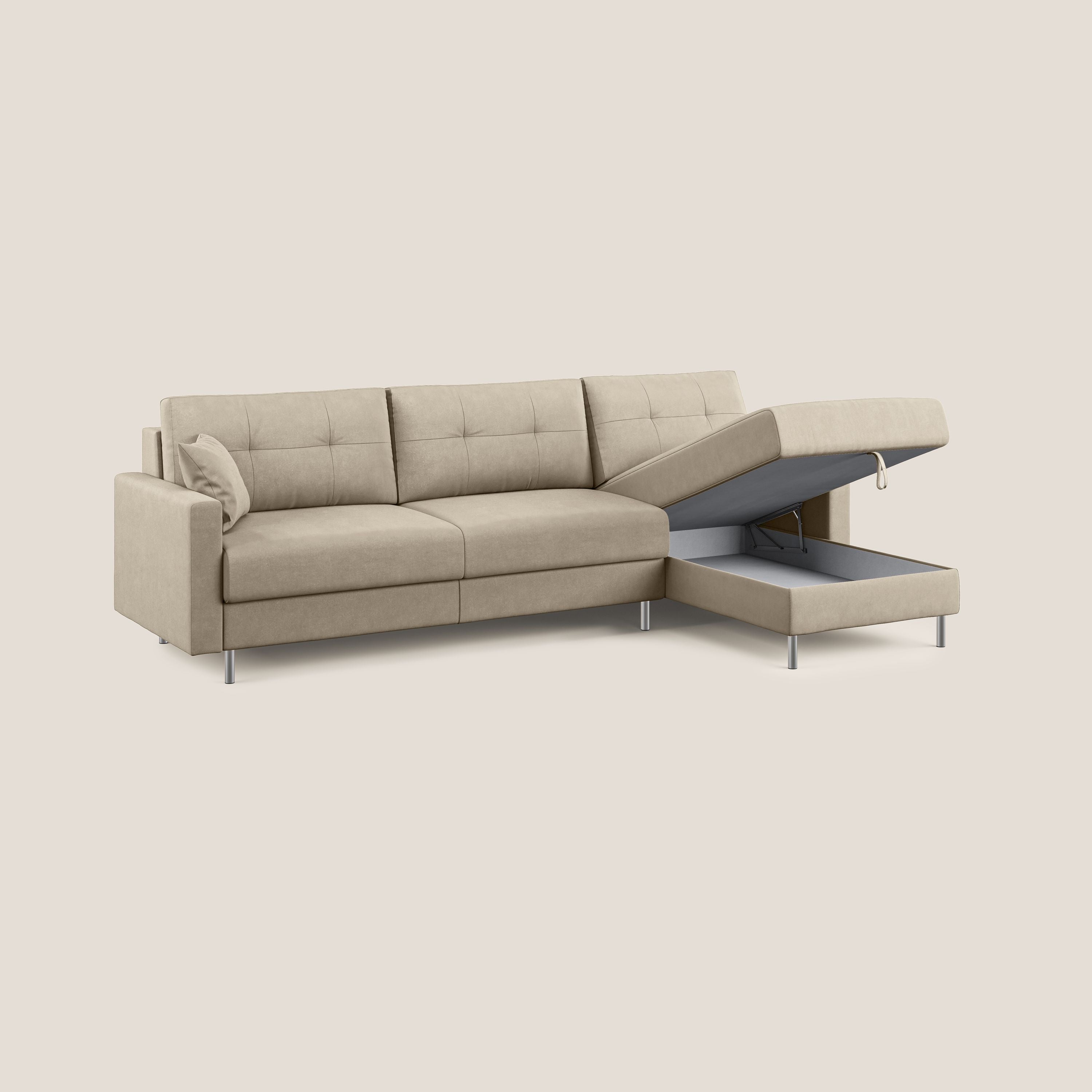 Megan divano letto angolare in microfibra smacchiabile T11 tortora - divani.store