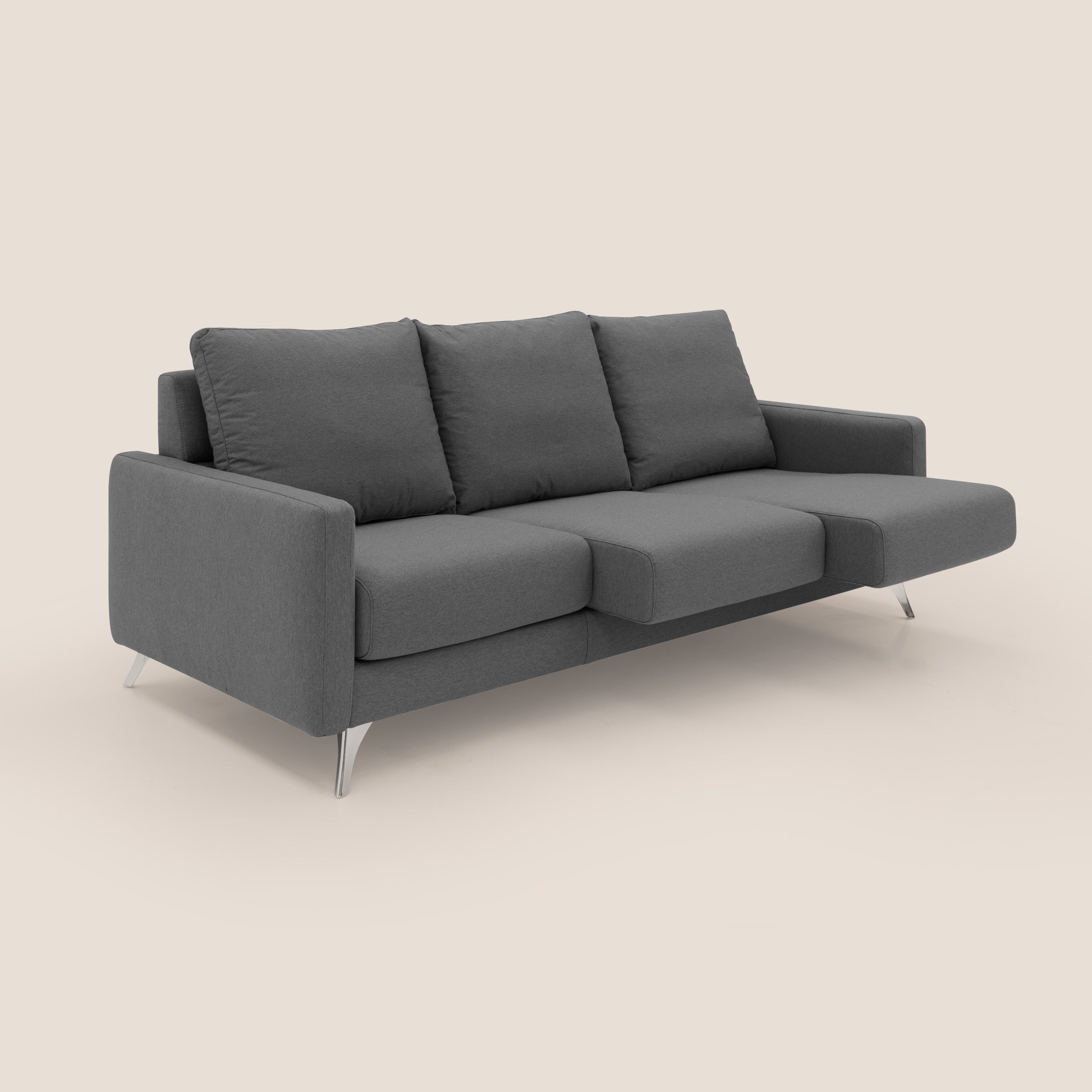 Klimt divano con 3 sedute allungabili e schienali in piuma d'oca in tessuto smacchiabile T05 antracite - divani.store