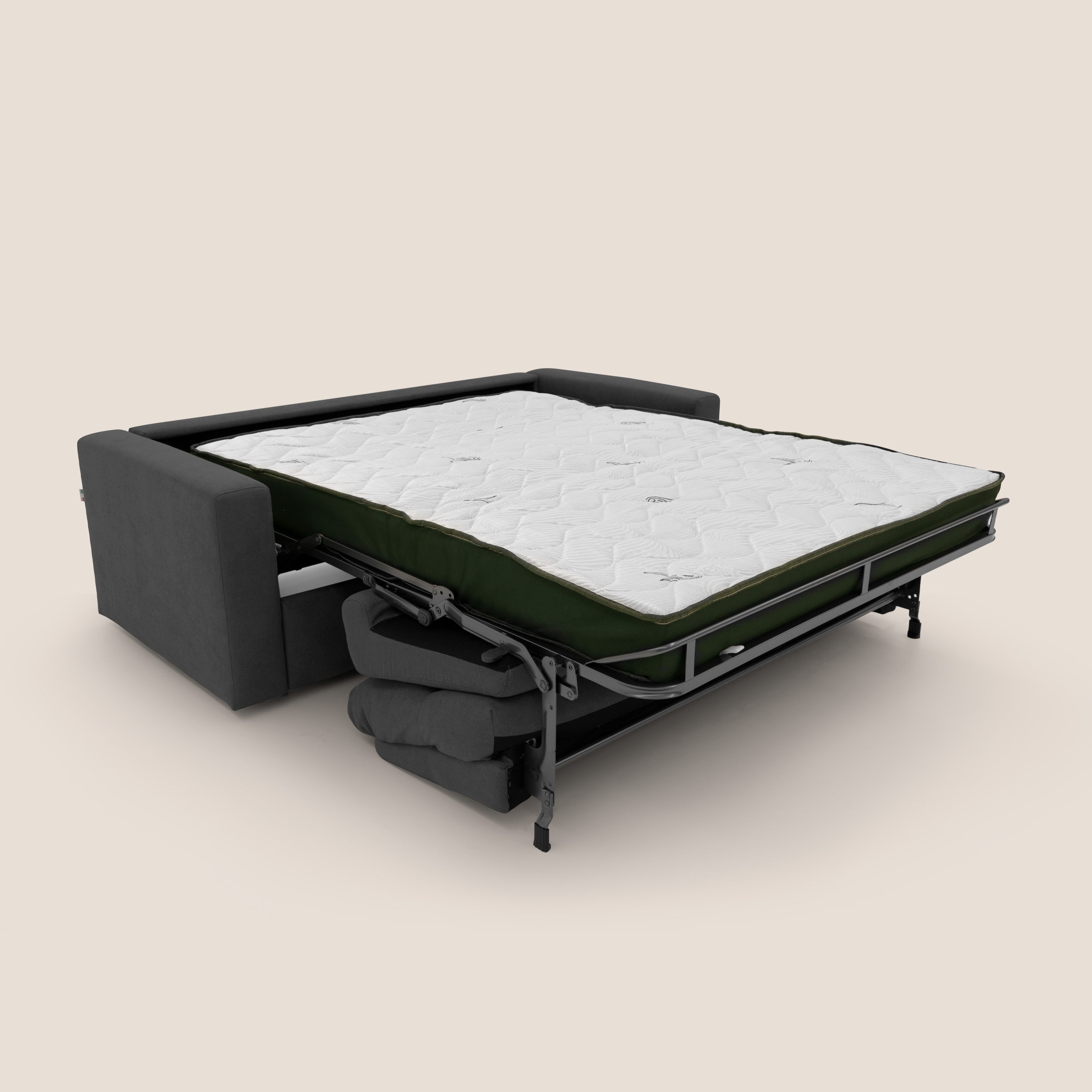 Paloma divano letto con materasso alto 18 cm con Aloe Vera in tessuto impermeabile nero - divani.store