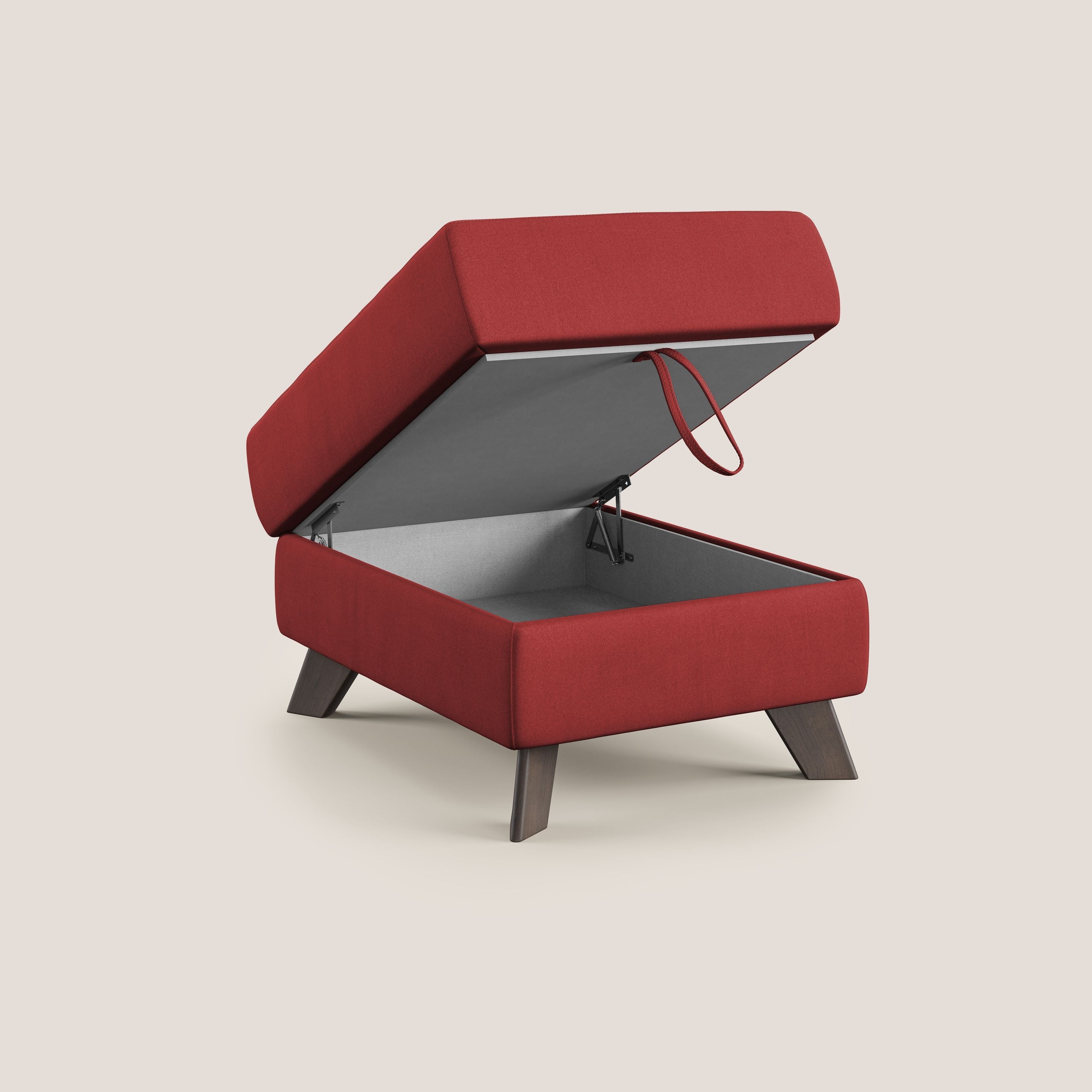 Moon Pouf contenitore e piedini alti in microfibra impermeabile T11 rosso - divani.store