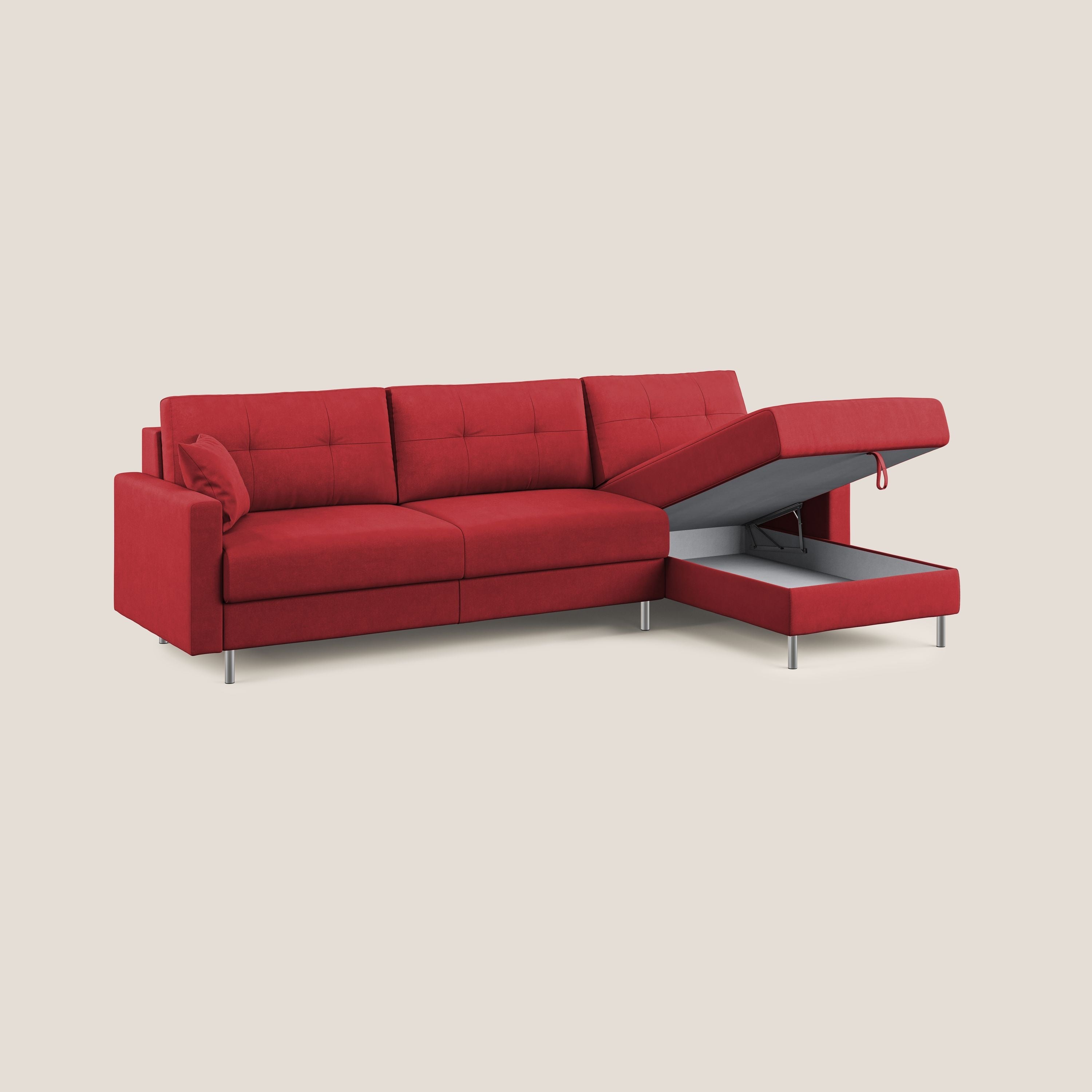 Megan divano letto angolare in microfibra smacchiabile T11 rosso - divani.store