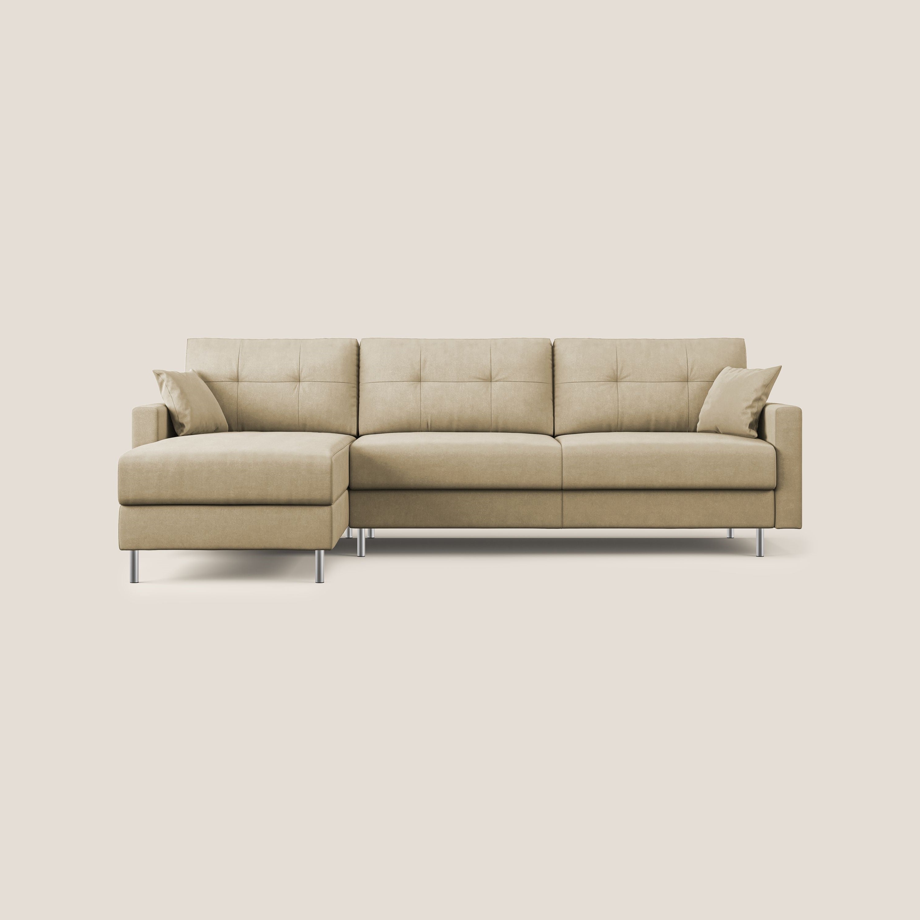 Megan divano letto angolare in microfibra smacchiabile T11 beige - divani.store