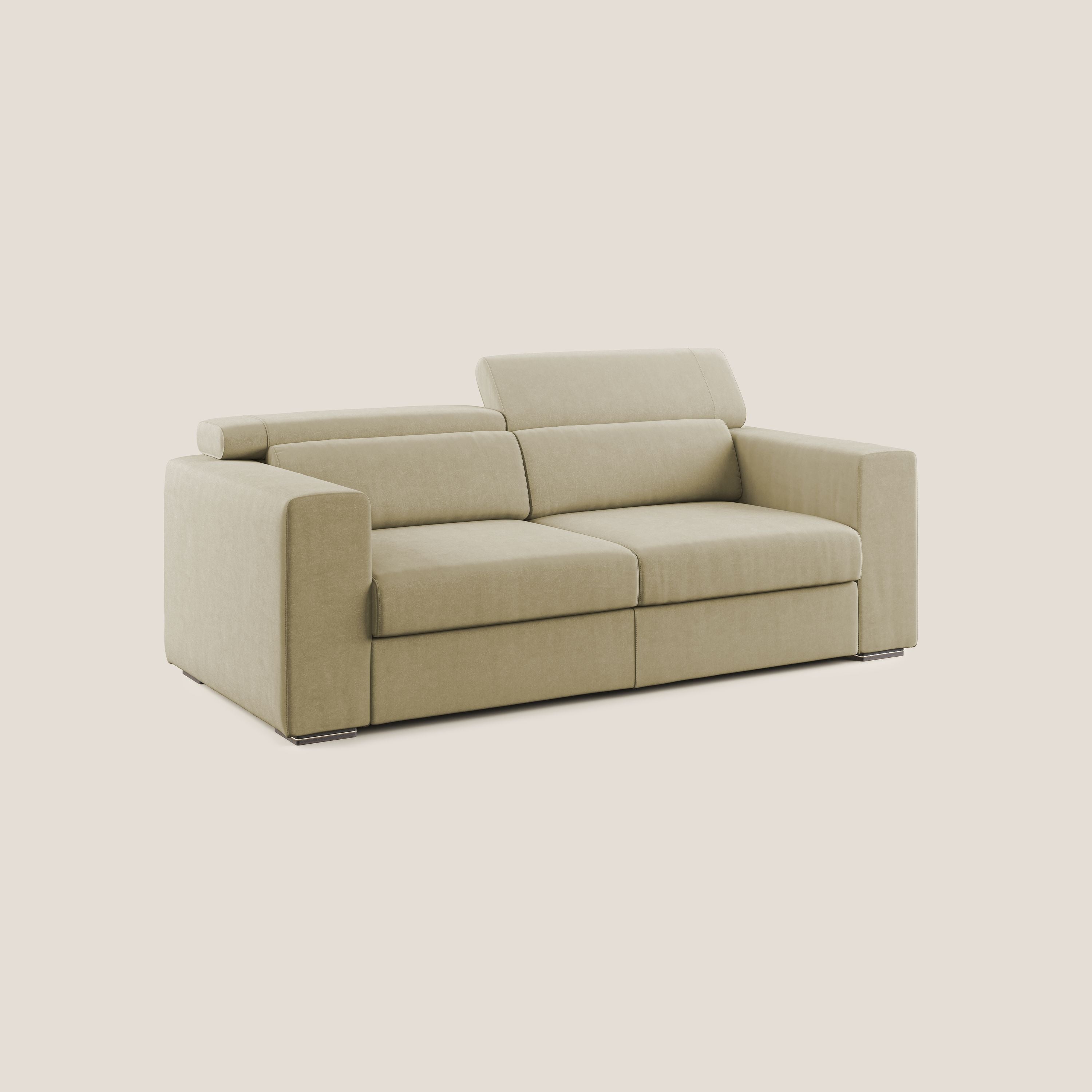 Vegas divano con poggiatesta reclinabili in microfibra smacchiabile T11 beige - divani.store