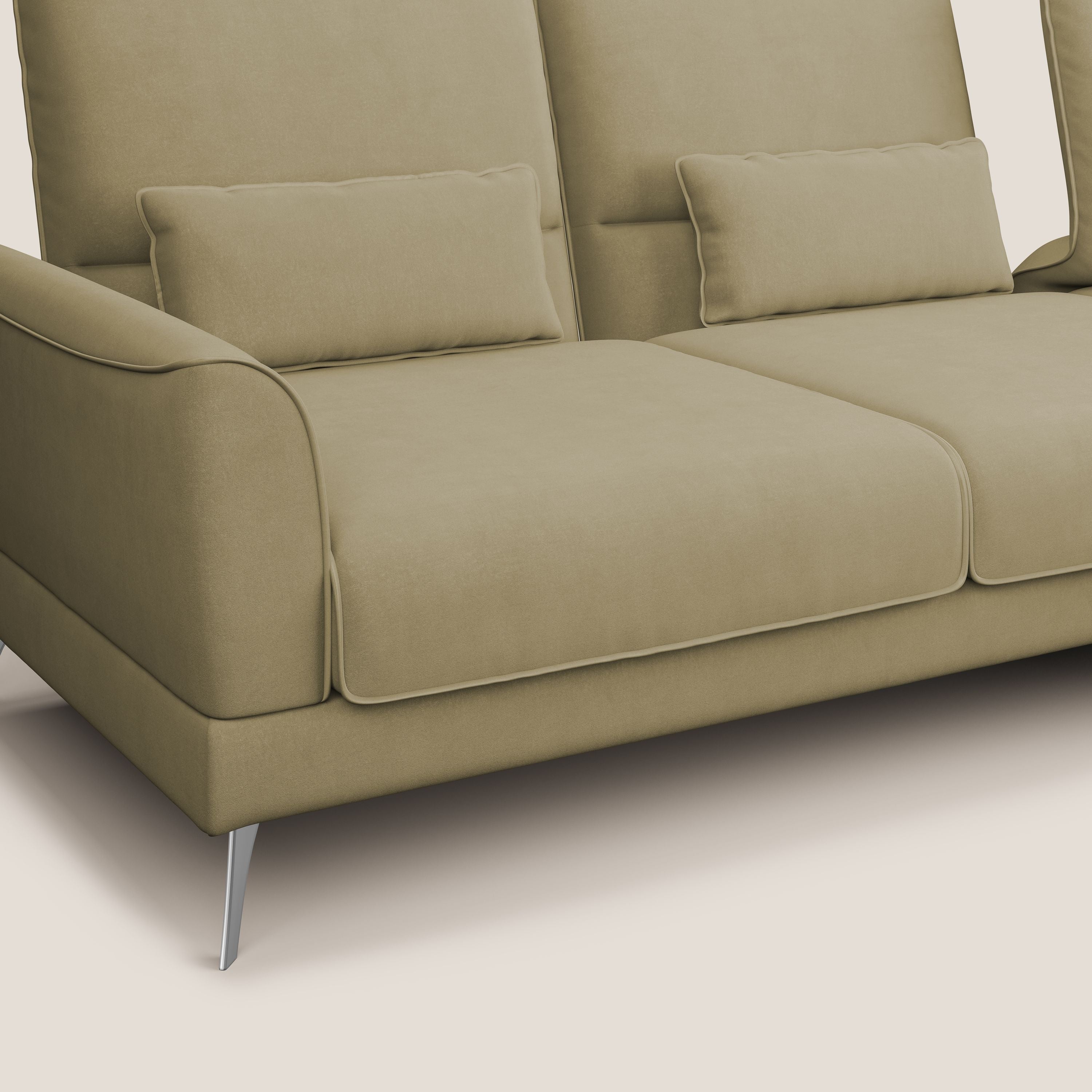 Tommy Divano angolare con relax e schienali traslanti in microfibra smacchiabile T11 beige - divani.store