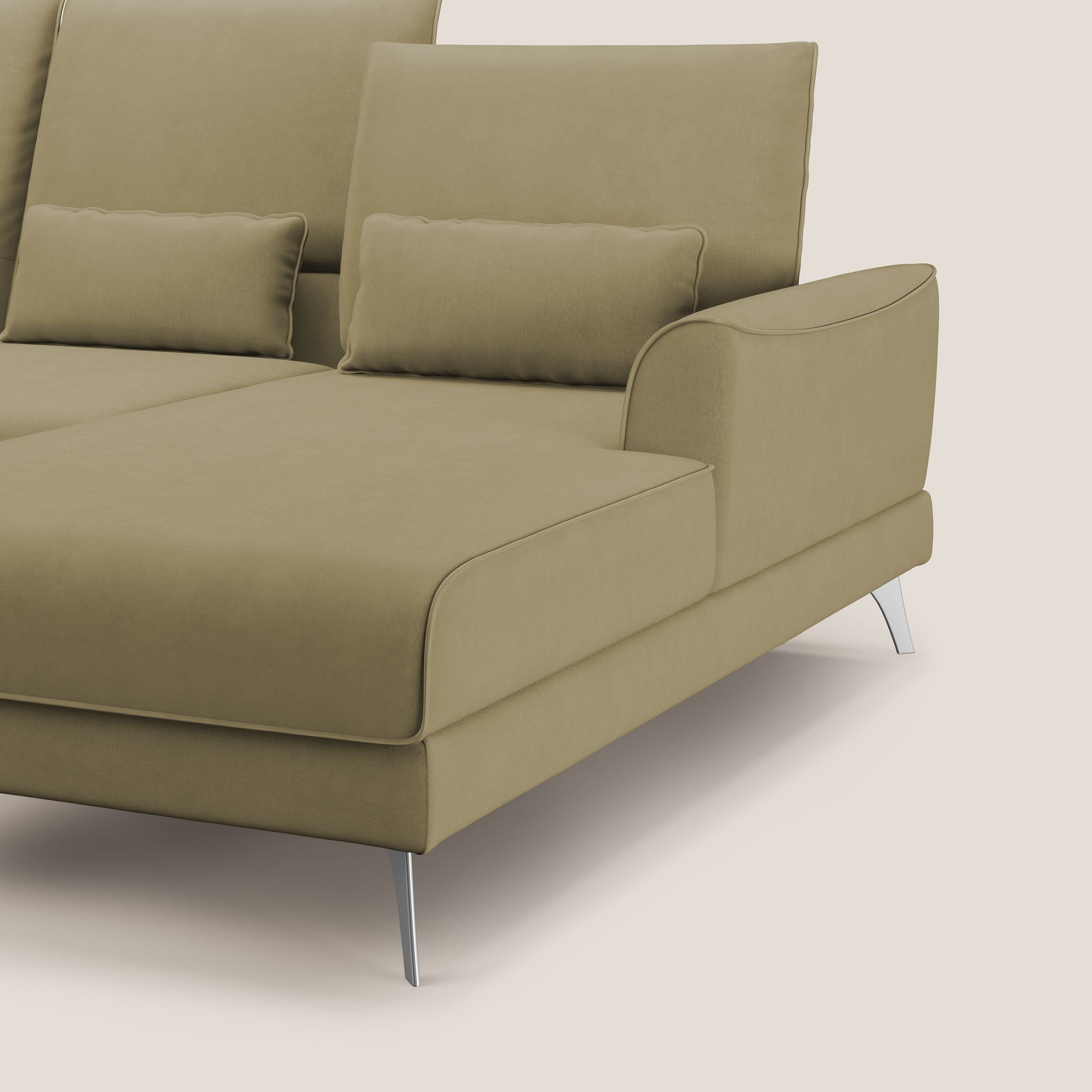 Tommy Divano angolare con relax e schienali traslanti in microfibra smacchiabile T11 beige - divani.store