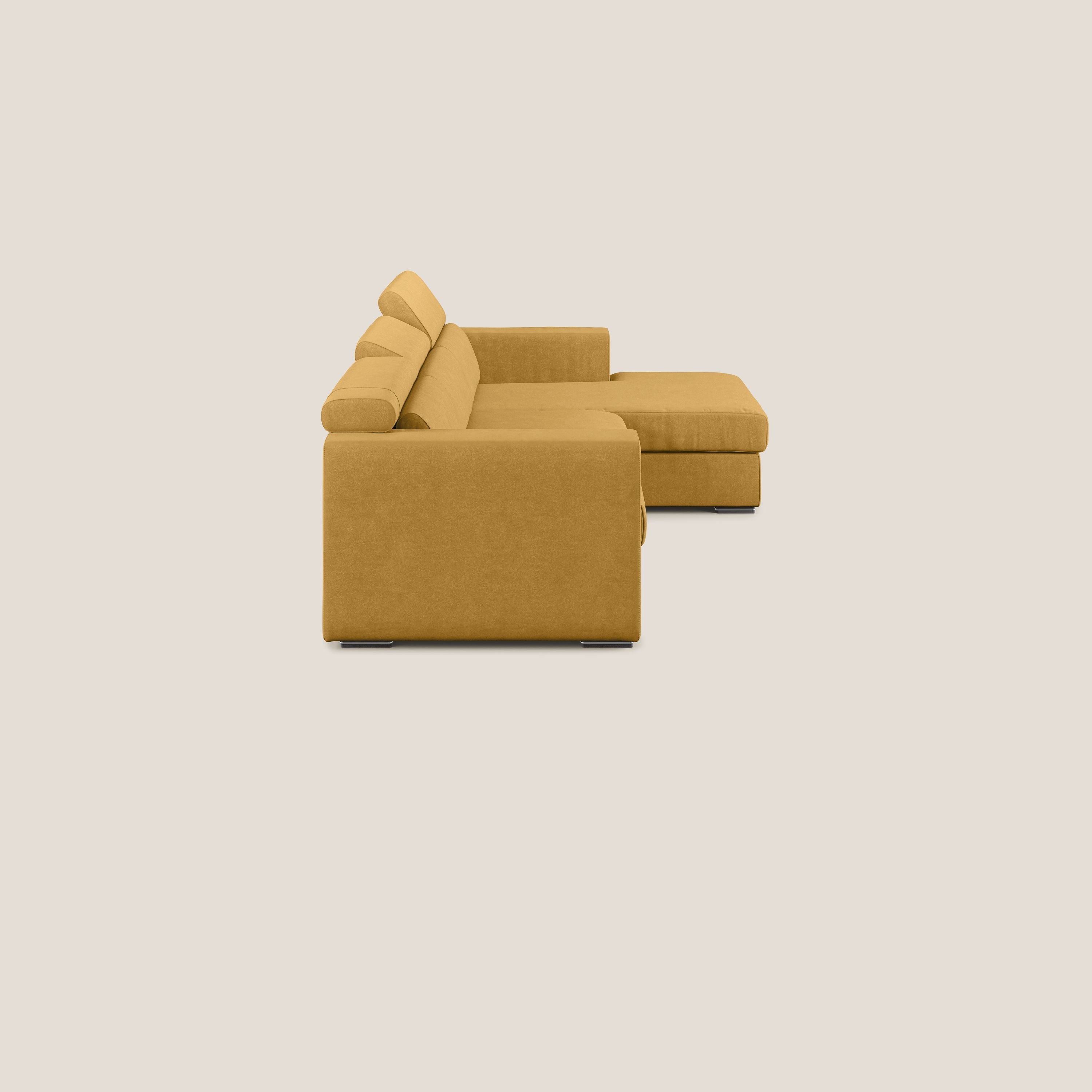 Vegas divano angolare con poggiatesta reclinabili in microfibra impermeabile T11 giallo - divani.store