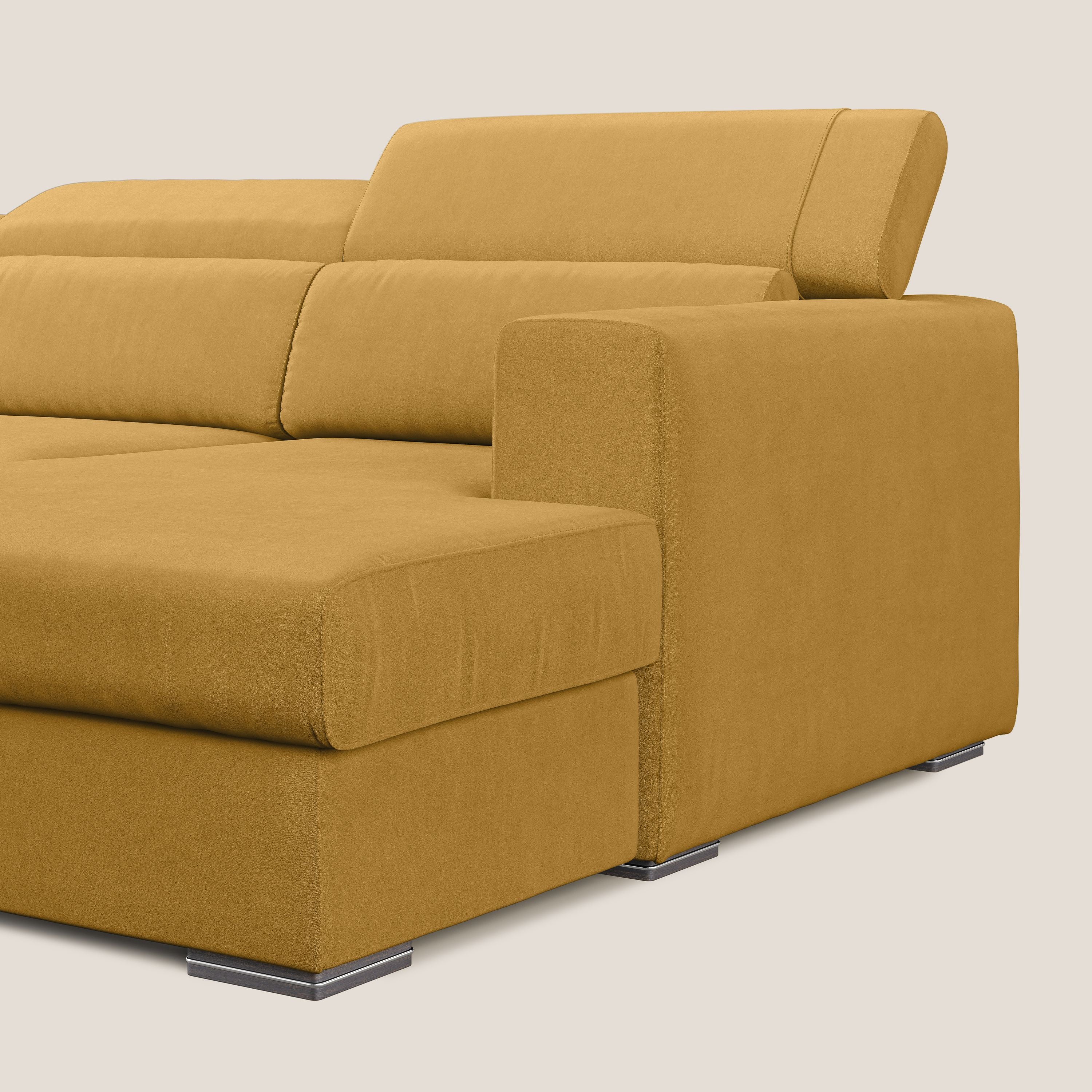 Vegas divano angolare con poggiatesta reclinabili in microfibra impermeabile T11 giallo - divani.store