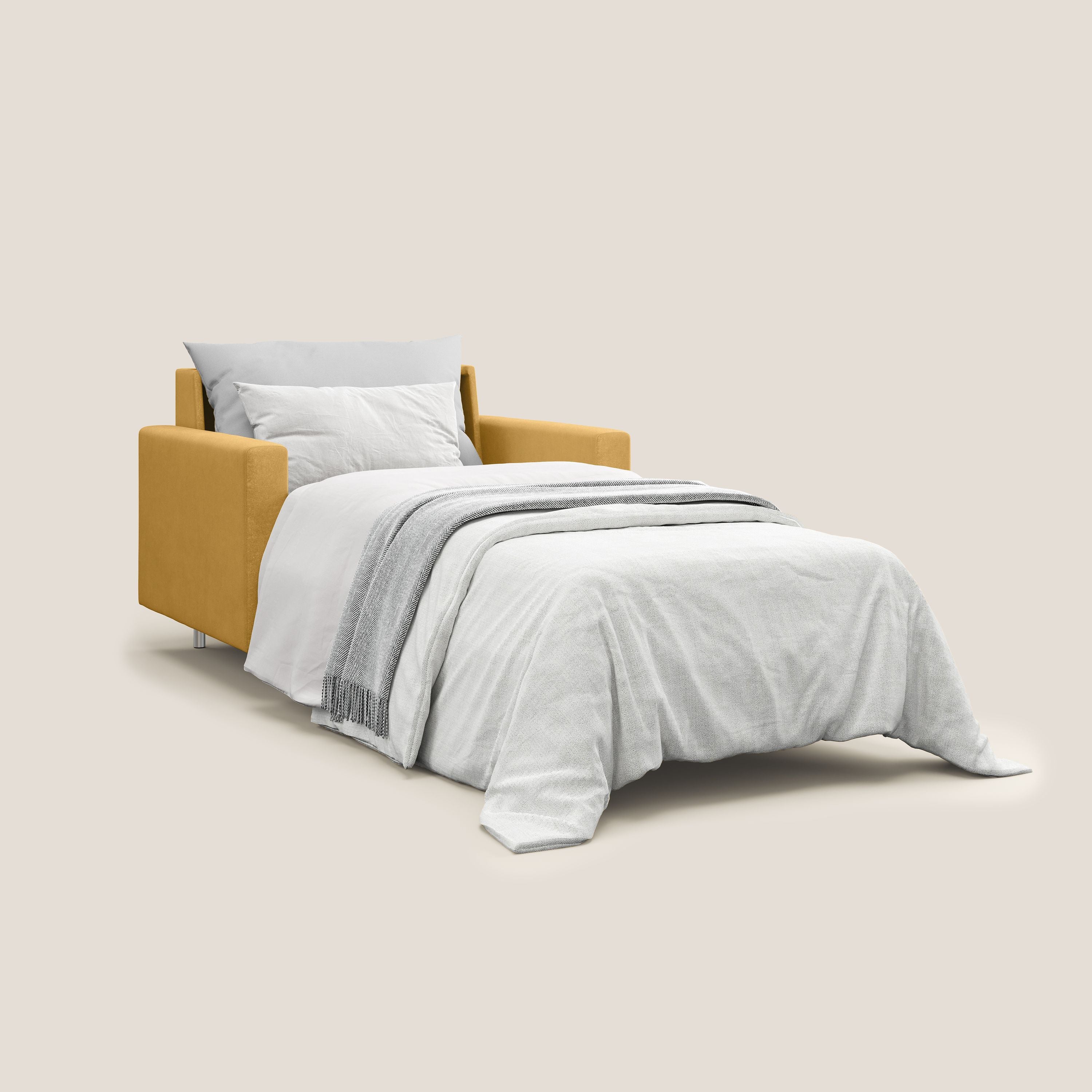 Megan poltrona letto in microfibra smacchiabile T11 giallo - divani.store