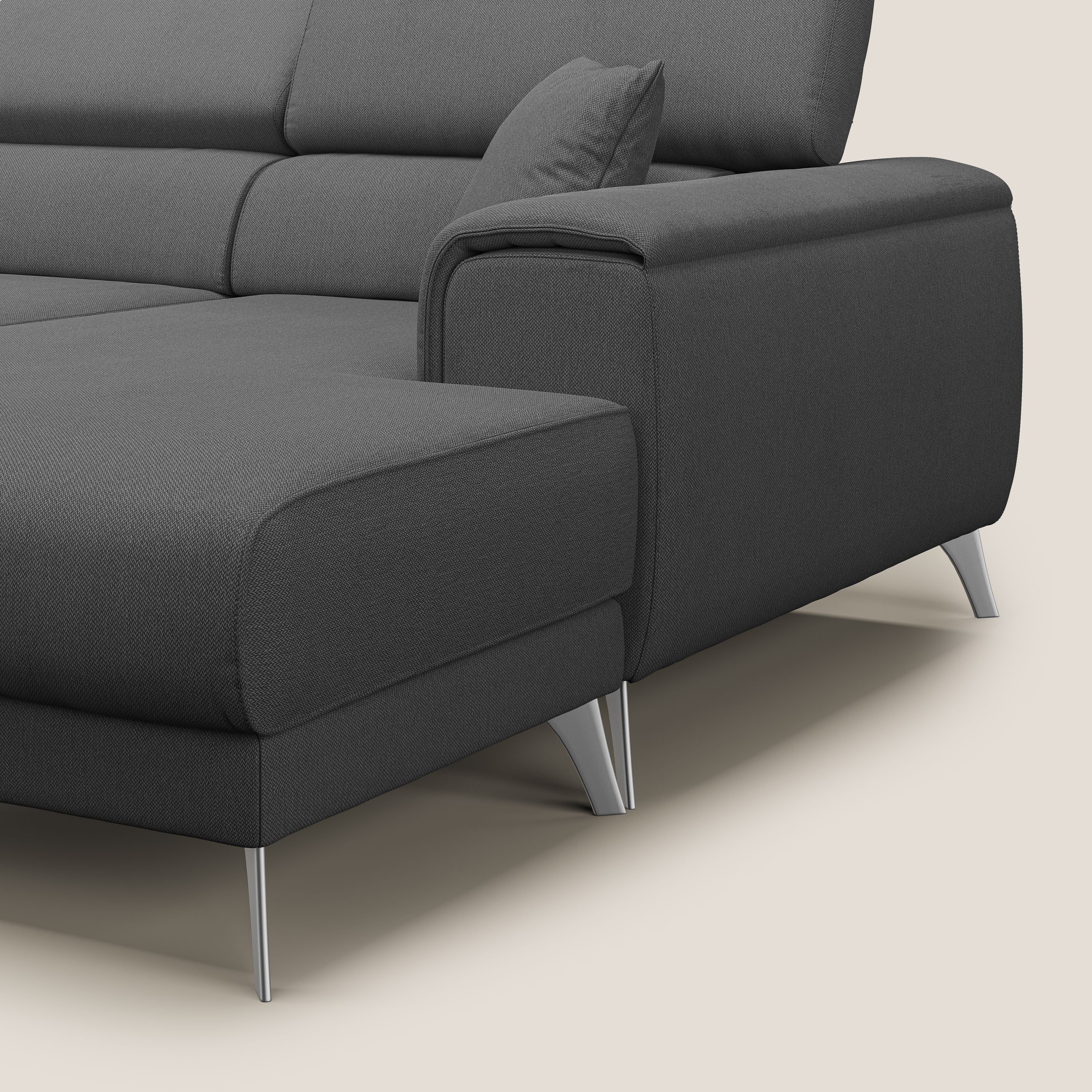 Fusion Divano angolare con sedute scorrevoli in tessuto morbido smacchiabile T05 antracite - divani.store