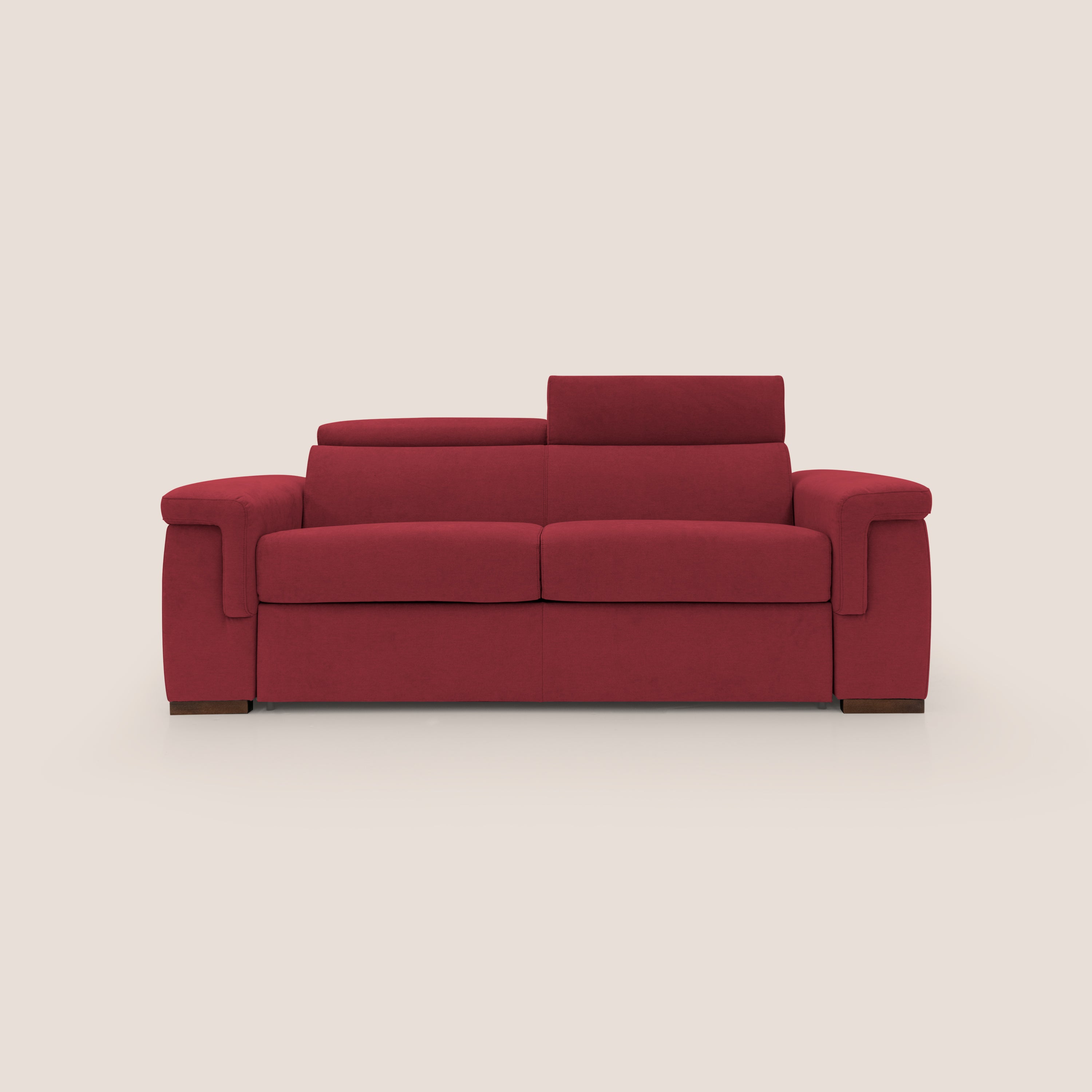 Giunone divano letto con materasso alto 18 cm e poggiatesta reclinabili in tessuto impermeabile T02 rosso - divani.store