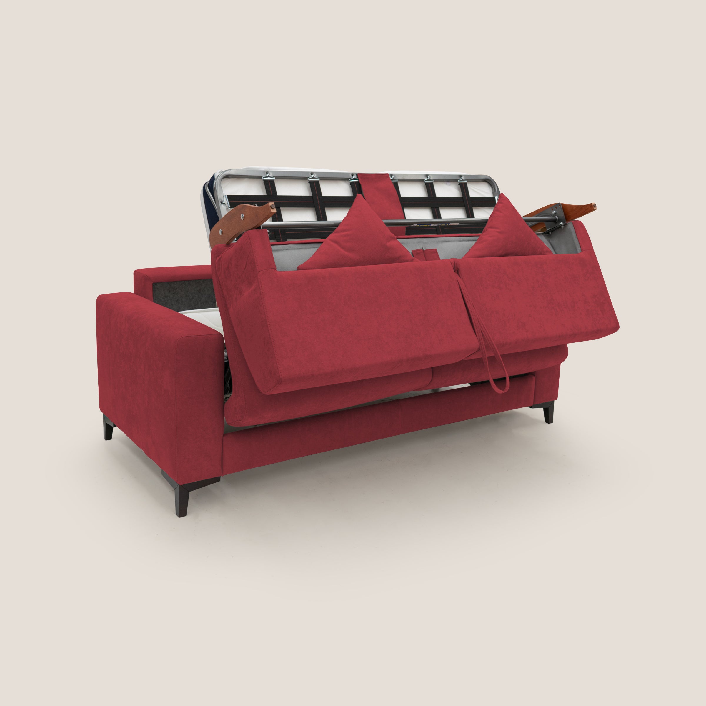 Kafka divano letto matrimoniale in morbido tessuto impermeabile T02 rosso - divani.store