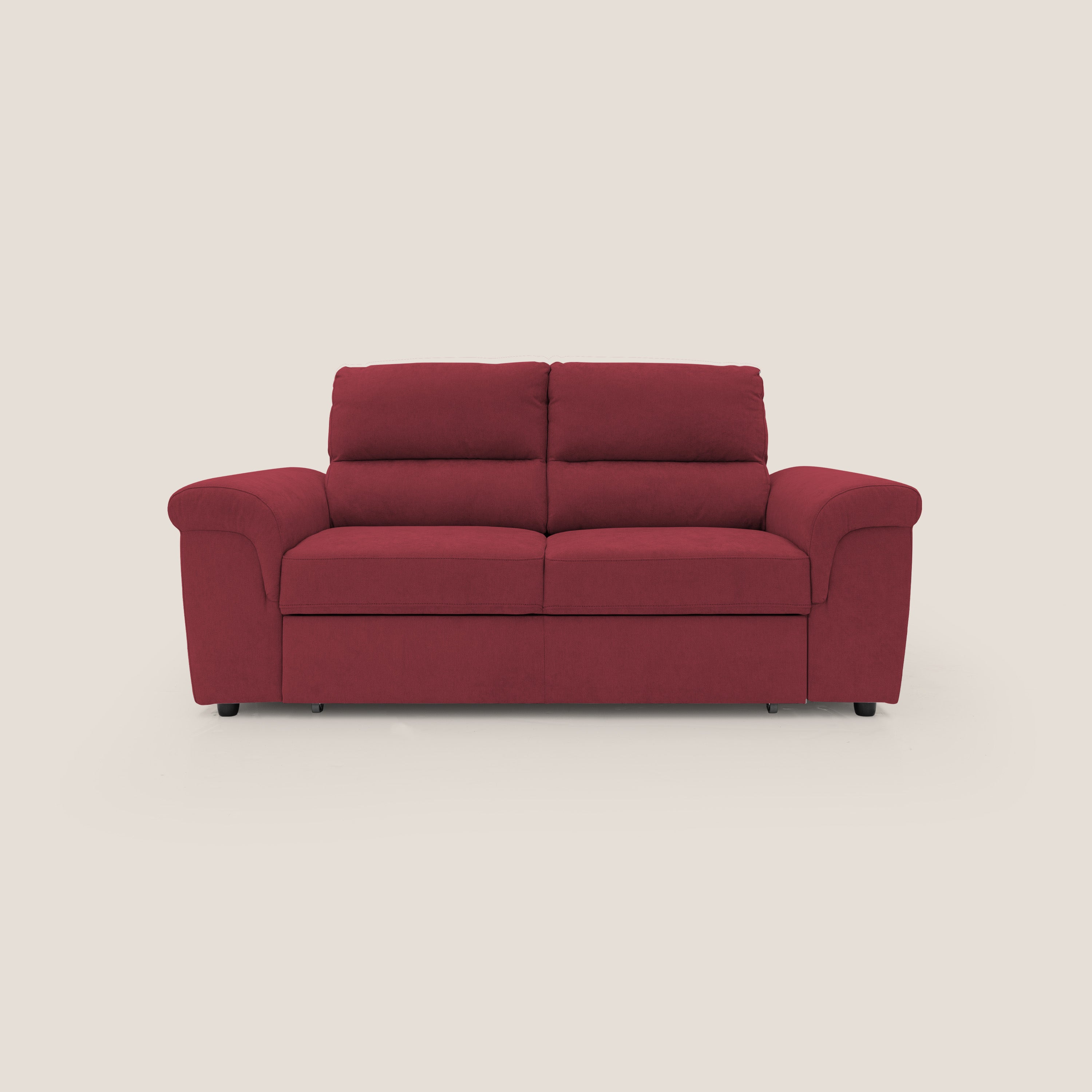Minerva divano con pouf estraibile poggiapiedi in tessuto morbido impermeabile T02 rosso - divani.store