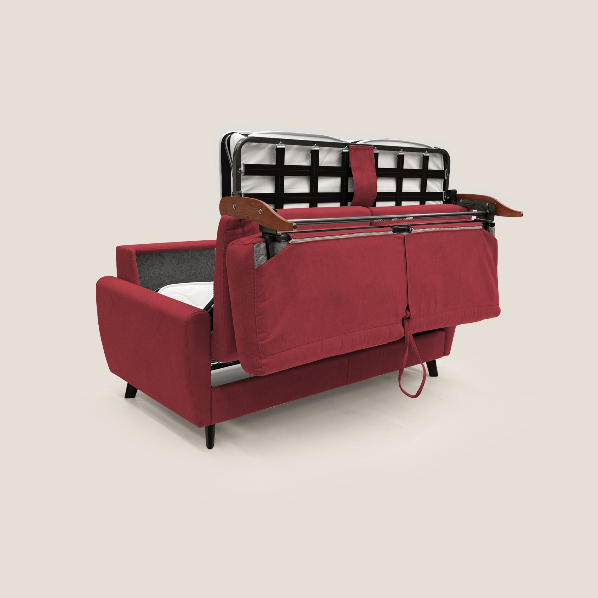 Callisto Divano letto matrimoniale in tessuto morbido impermeabile T02 rosso - divani.store