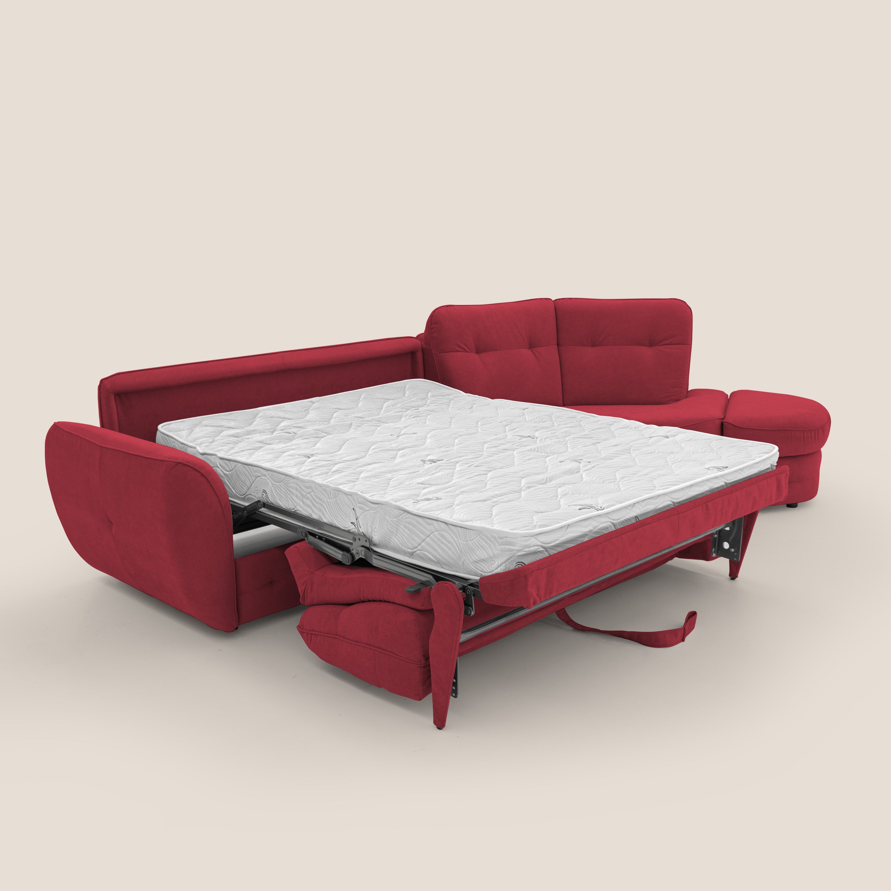 Zeus divano letto angolare con materasso H18 cm pouf mobile in tessuto impermeabile T02 - divani.store