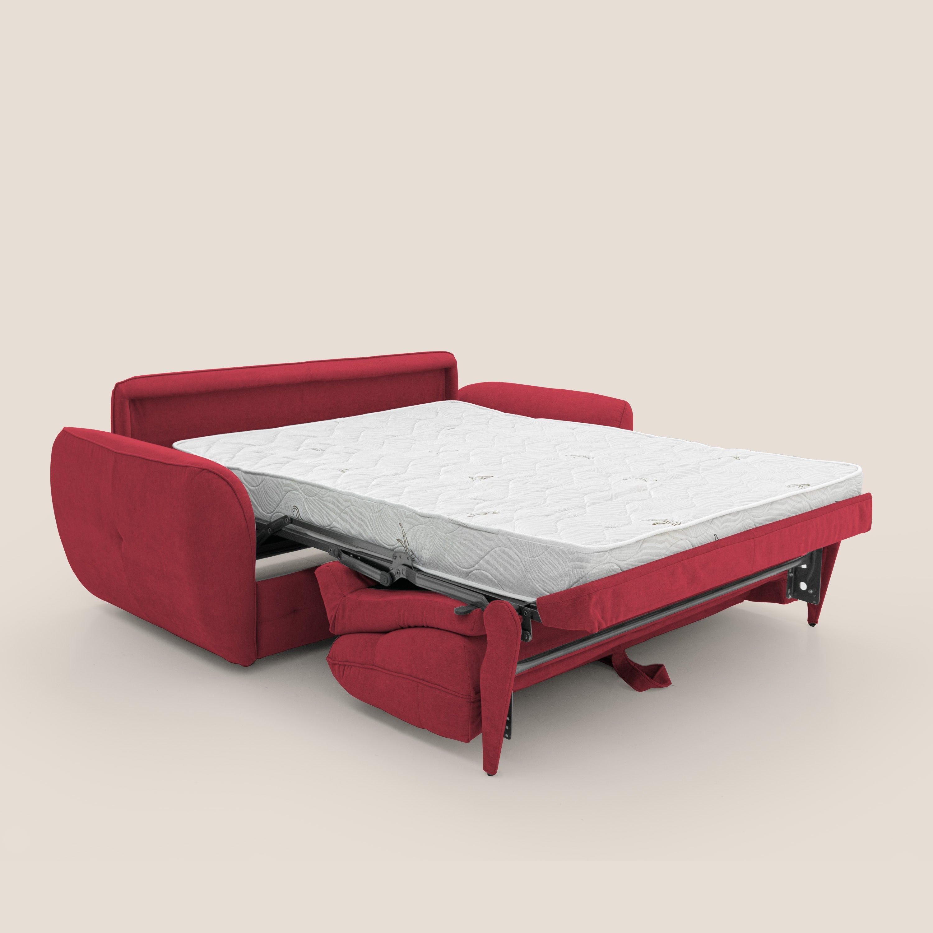 Zeus Divano letto scandinavo con schienale alto in tessuto impermeabile T02 rosso - divani.store