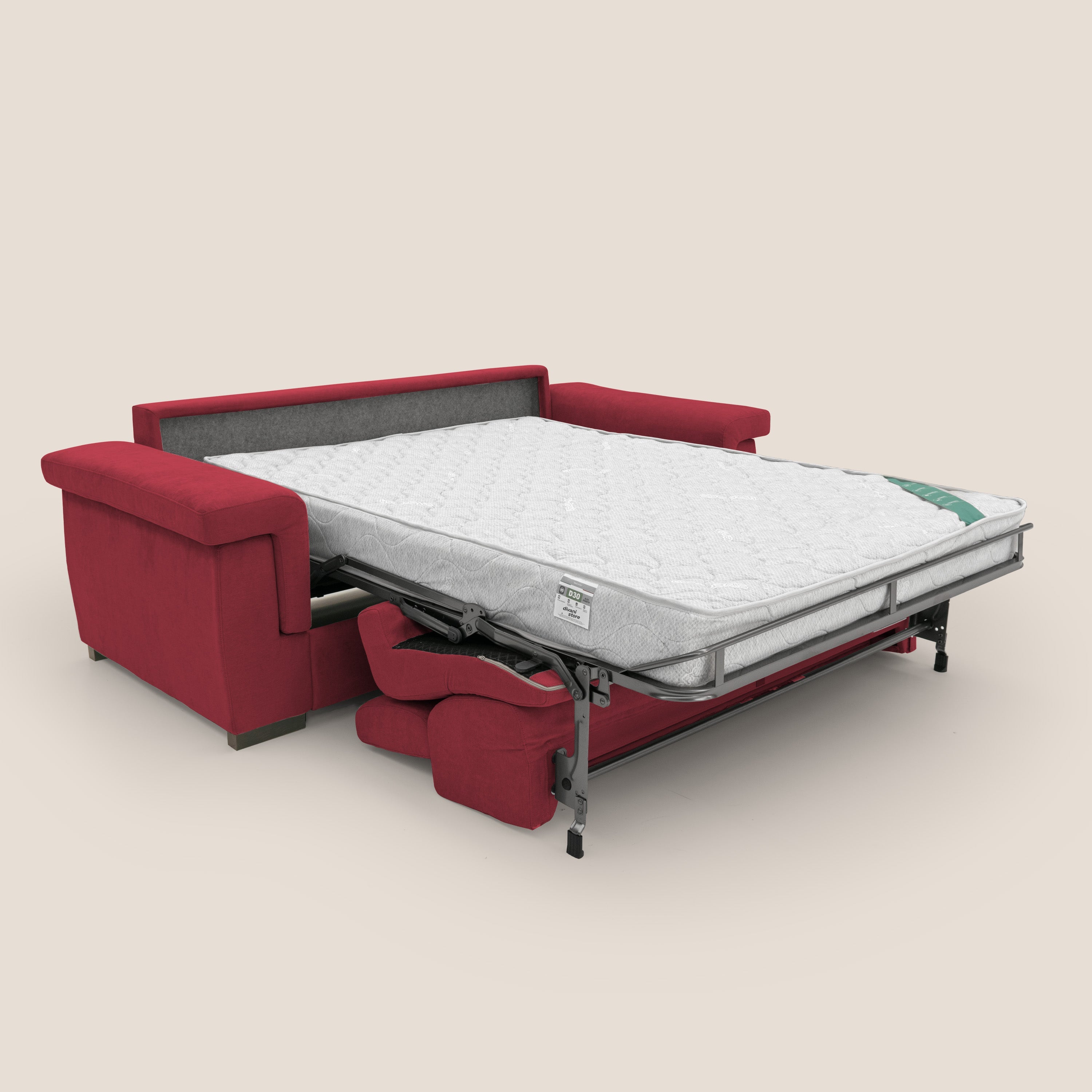 Bjorn divano letto sfoderabile con materasso H18 cm e poggiatesta reclinabili in tessuto impermeabile T02 rosso - divani.store