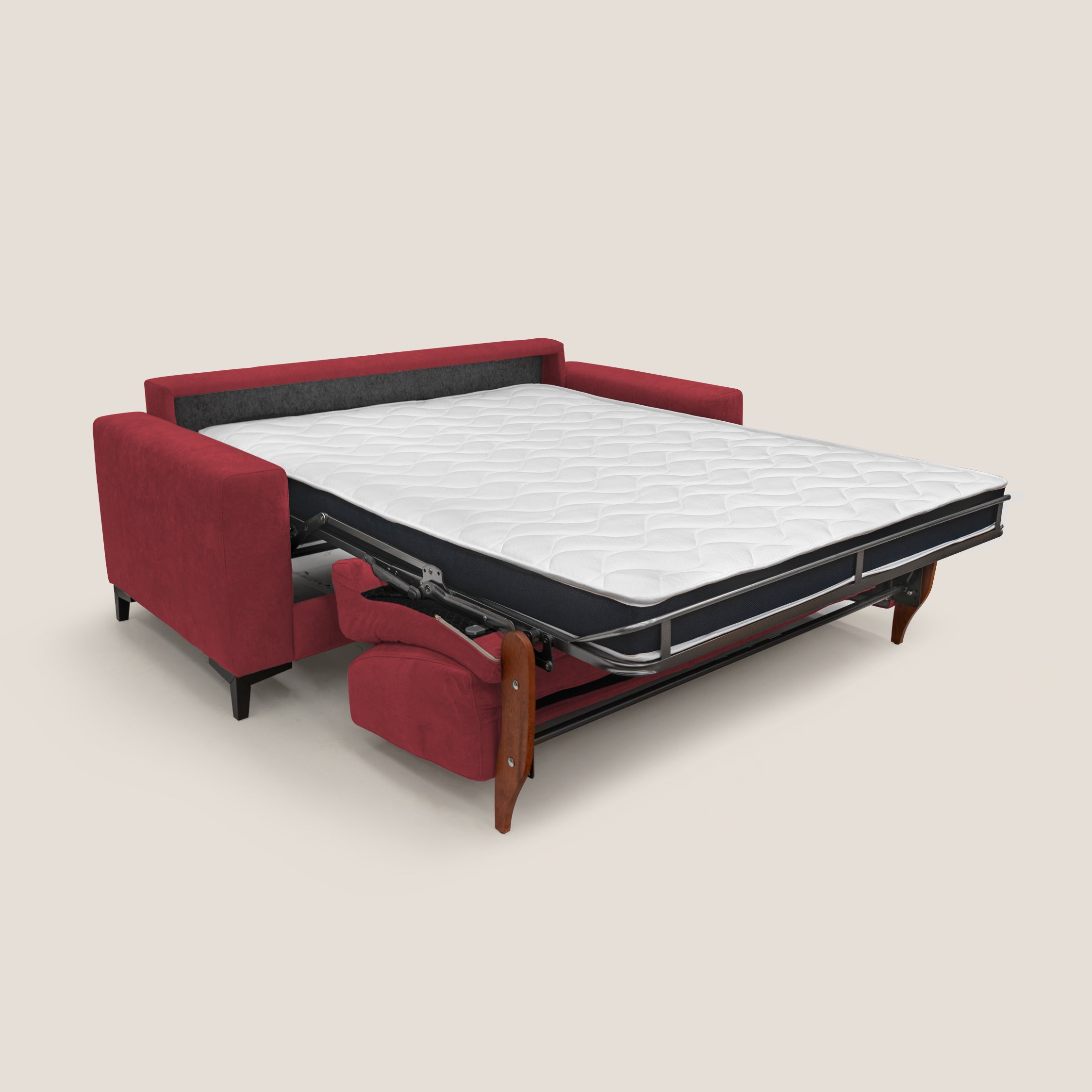 Kafka divano letto matrimoniale in morbido tessuto impermeabile T02 rosso - divani.store