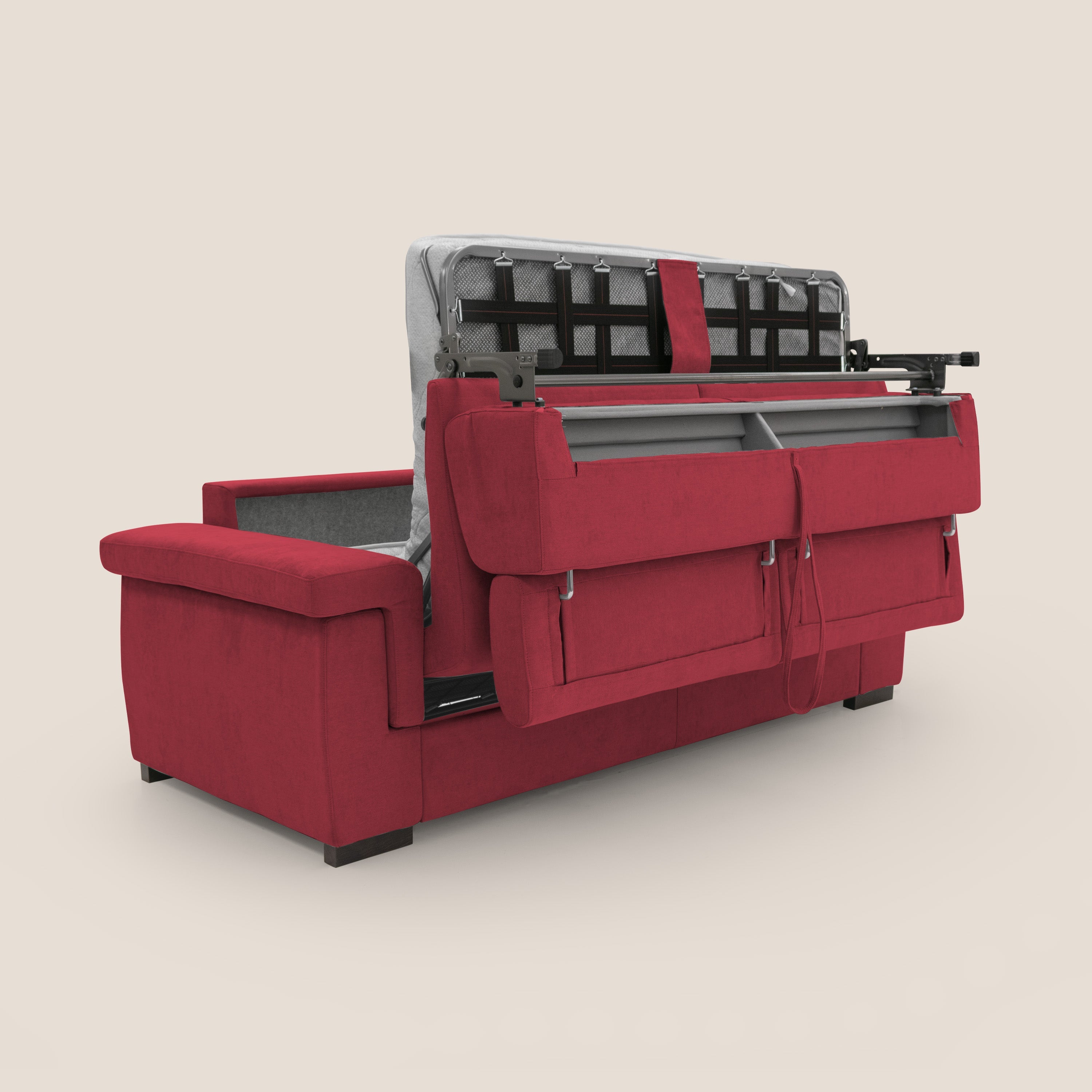 Bjorn divano letto sfoderabile con materasso H18 cm e poggiatesta reclinabili in tessuto impermeabile T02 rosso - divani.store