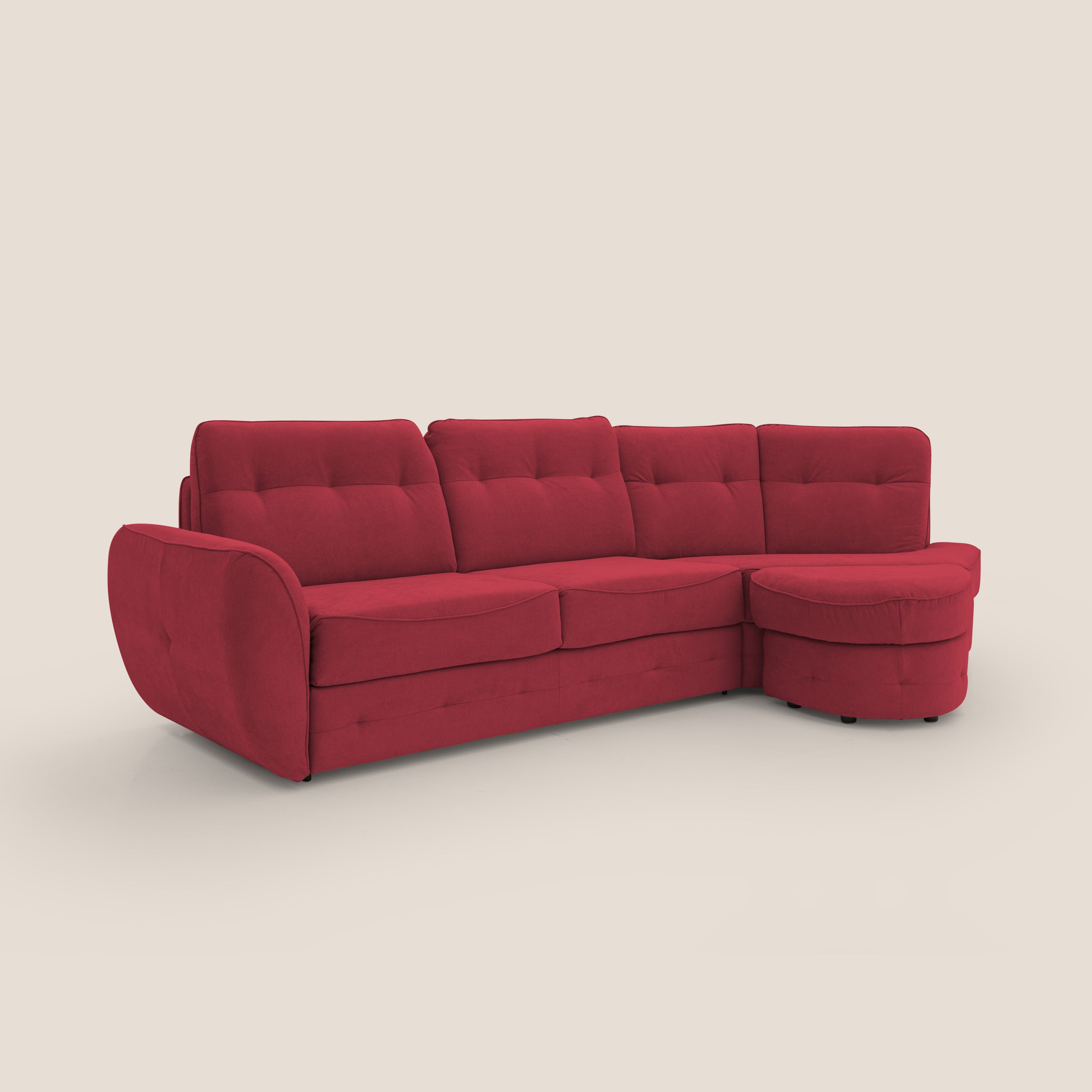 Zeus divano letto angolare con materasso H18 cm pouf mobile in tessuto impermeabile T02 - divani.store