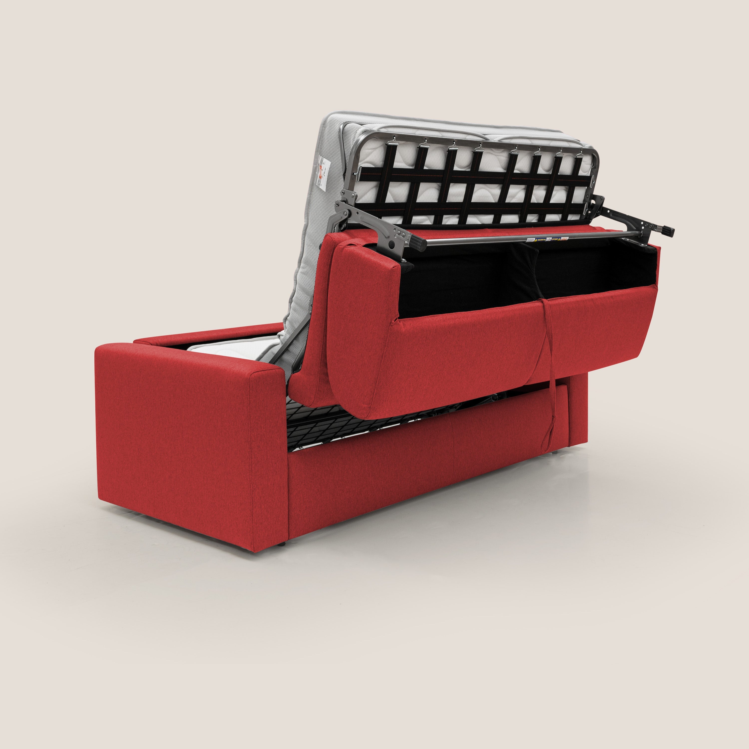 Kansas Divano letto matrimoniale alto 20 cm in tessuto impermeabile misto cotone T13 rosso - divani.store