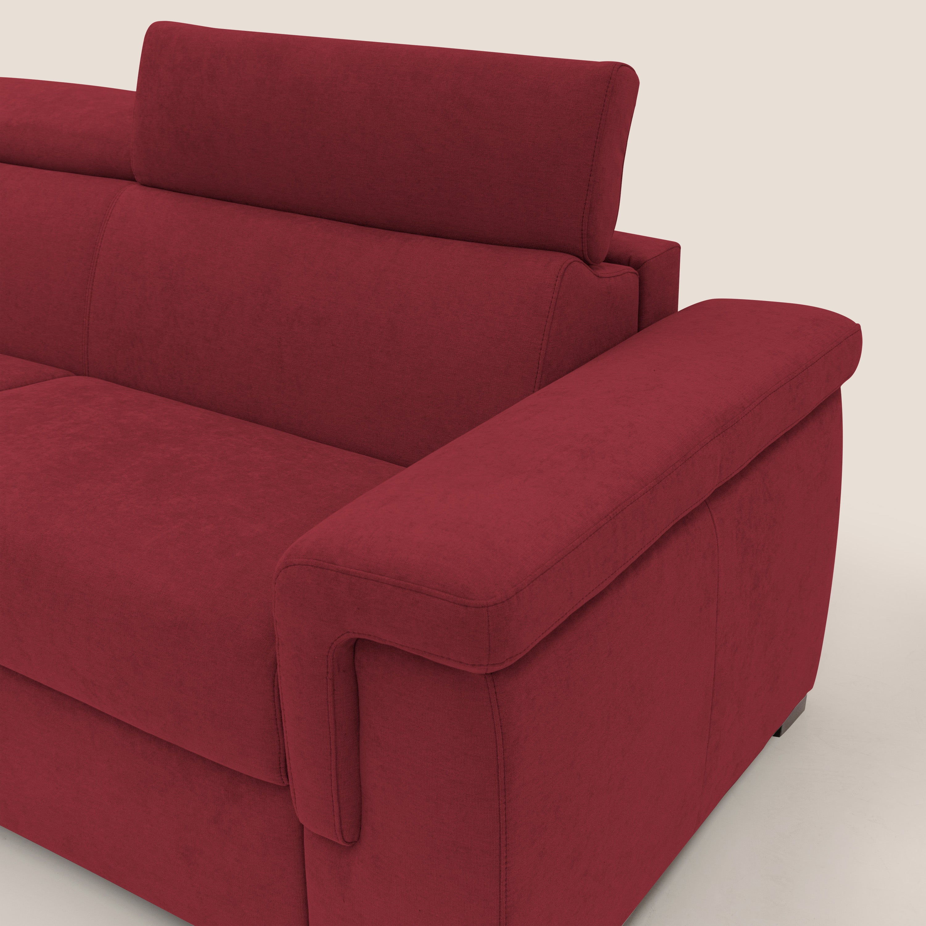 Giunone divano letto con materasso alto 18 cm e poggiatesta reclinabili in tessuto impermeabile T02 rosso - divani.store