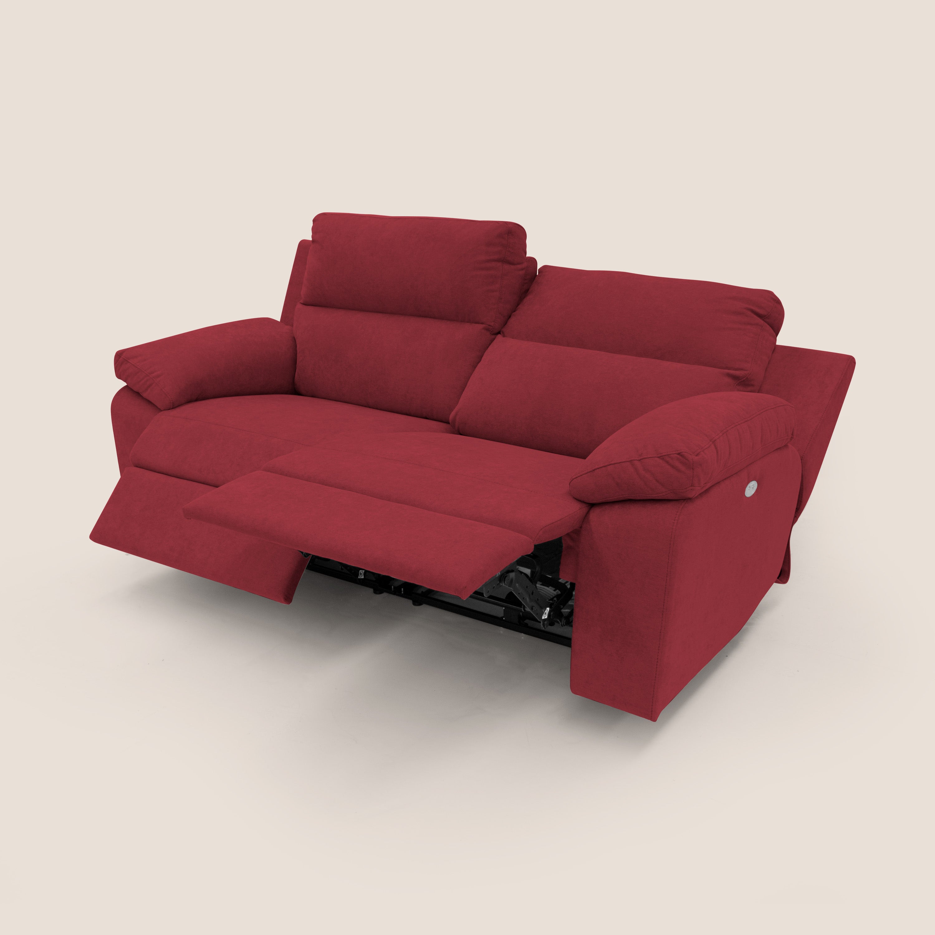 Romeo Divano relax con recliner elettrico in morbido tessuto impermeabile T02 rosso - divani.store