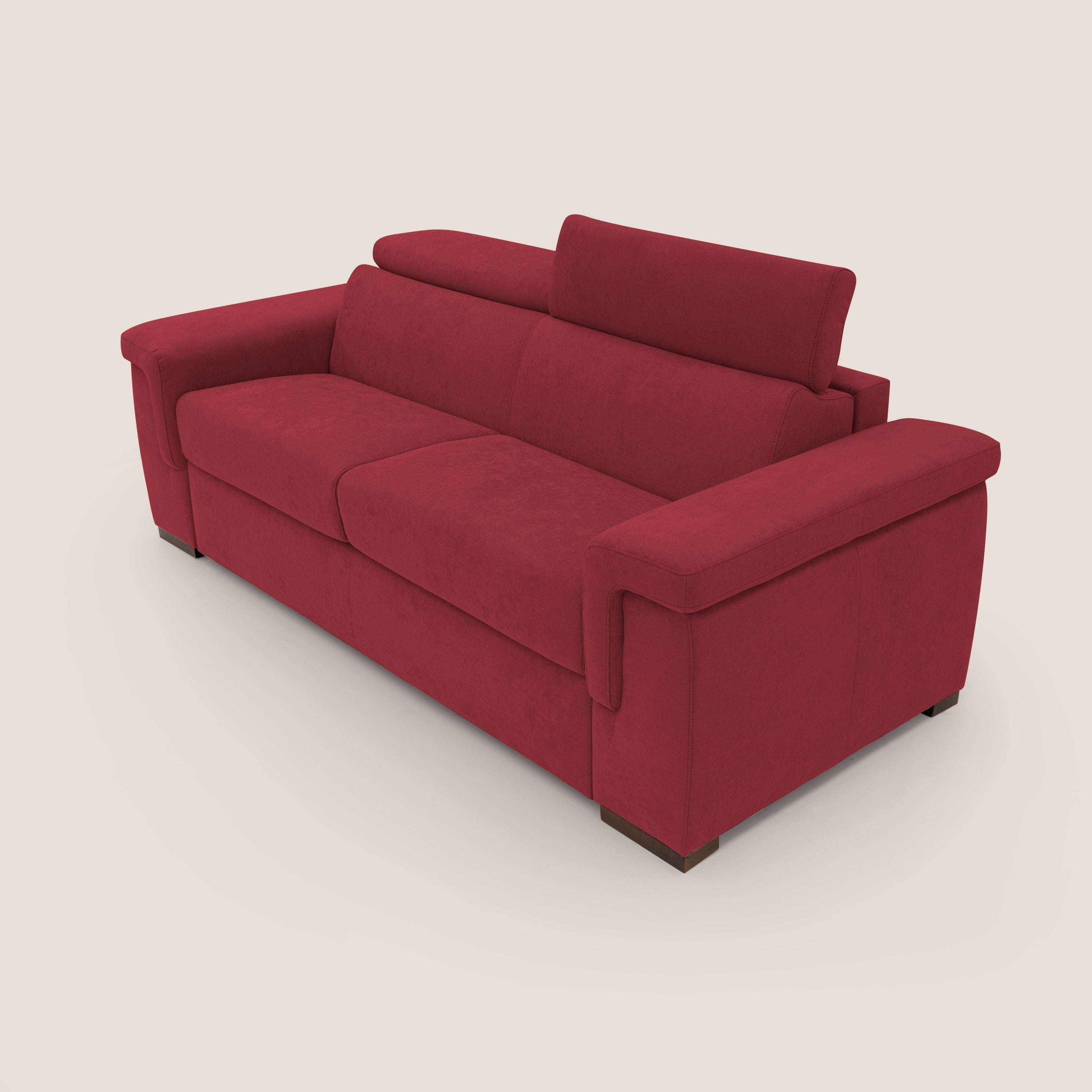 Giunone divano letto con materasso alto 18 cm e poggiatesta reclinabili in tessuto impermeabile T02 rosso - divani.store