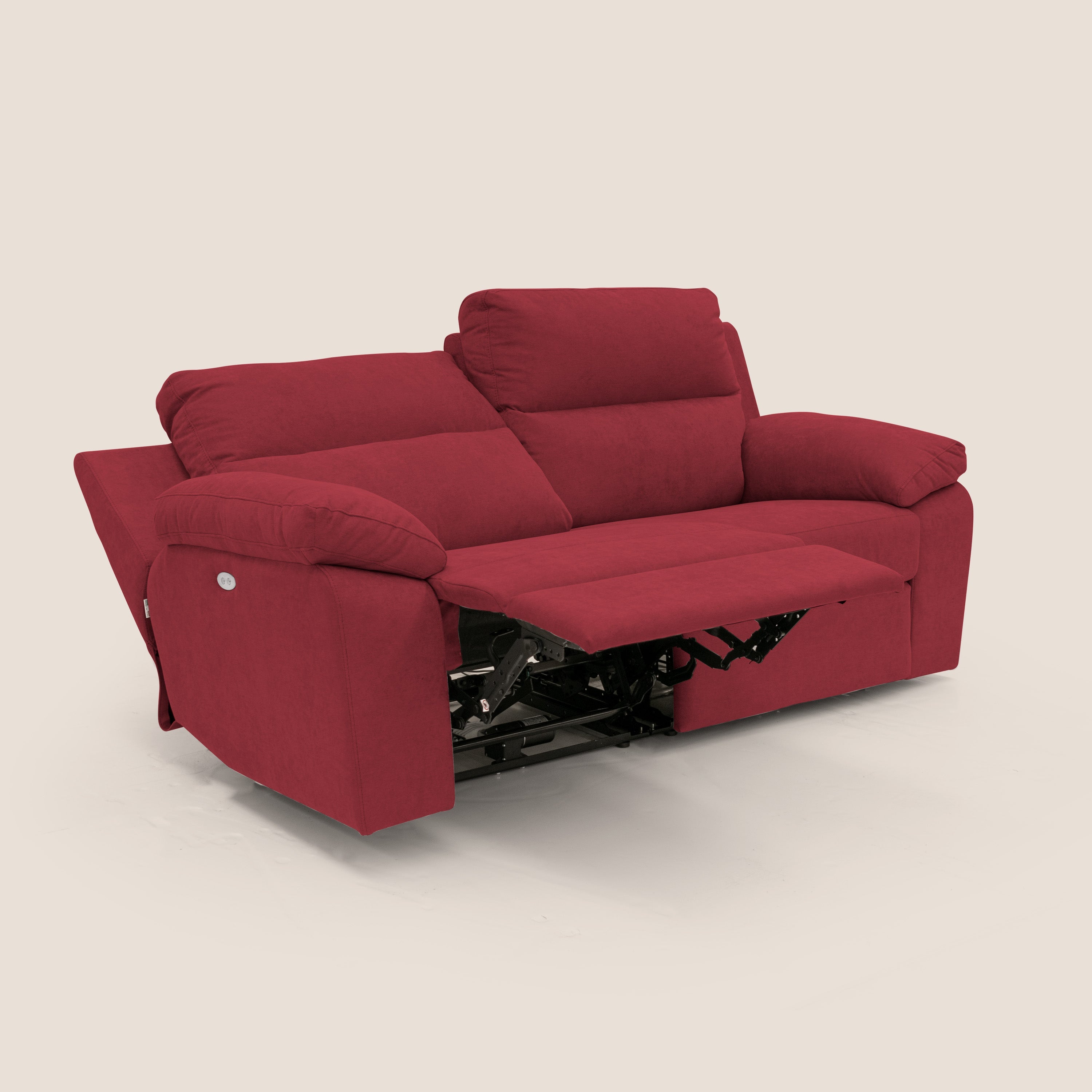 Romeo Divano relax con recliner elettrico in morbido tessuto impermeabile T02 rosso - divani.store