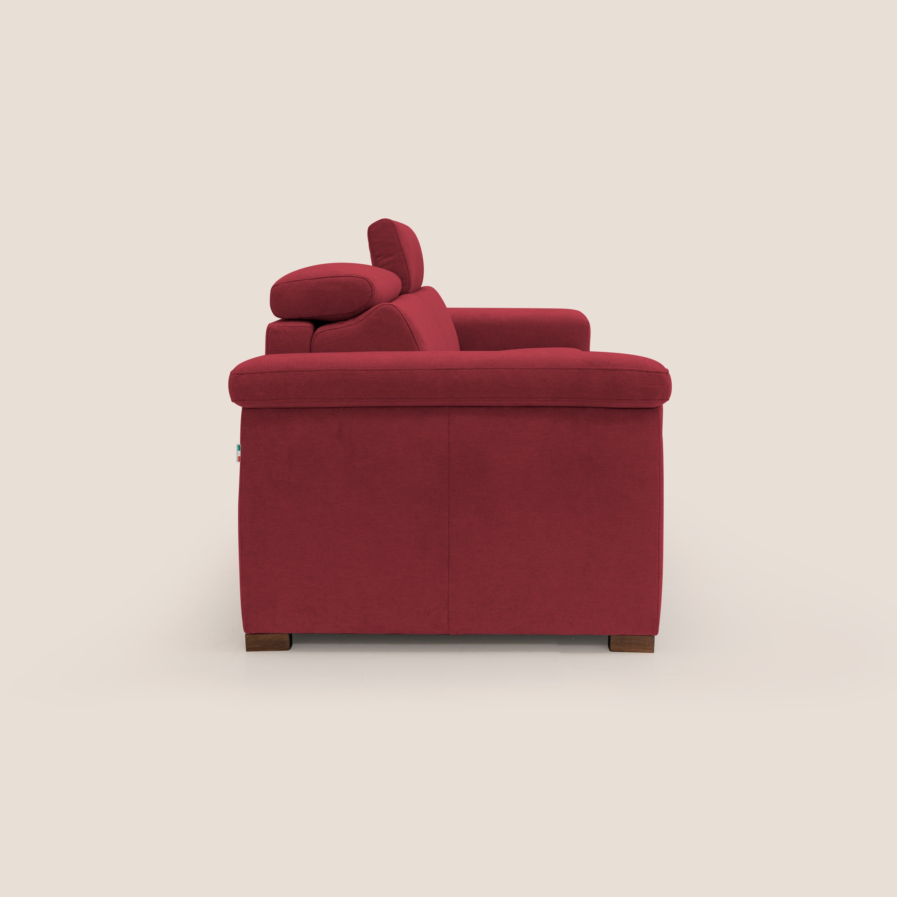 Giunone divano letto con materasso alto 18 cm e poggiatesta reclinabili in tessuto impermeabile T02 rosso - divani.store