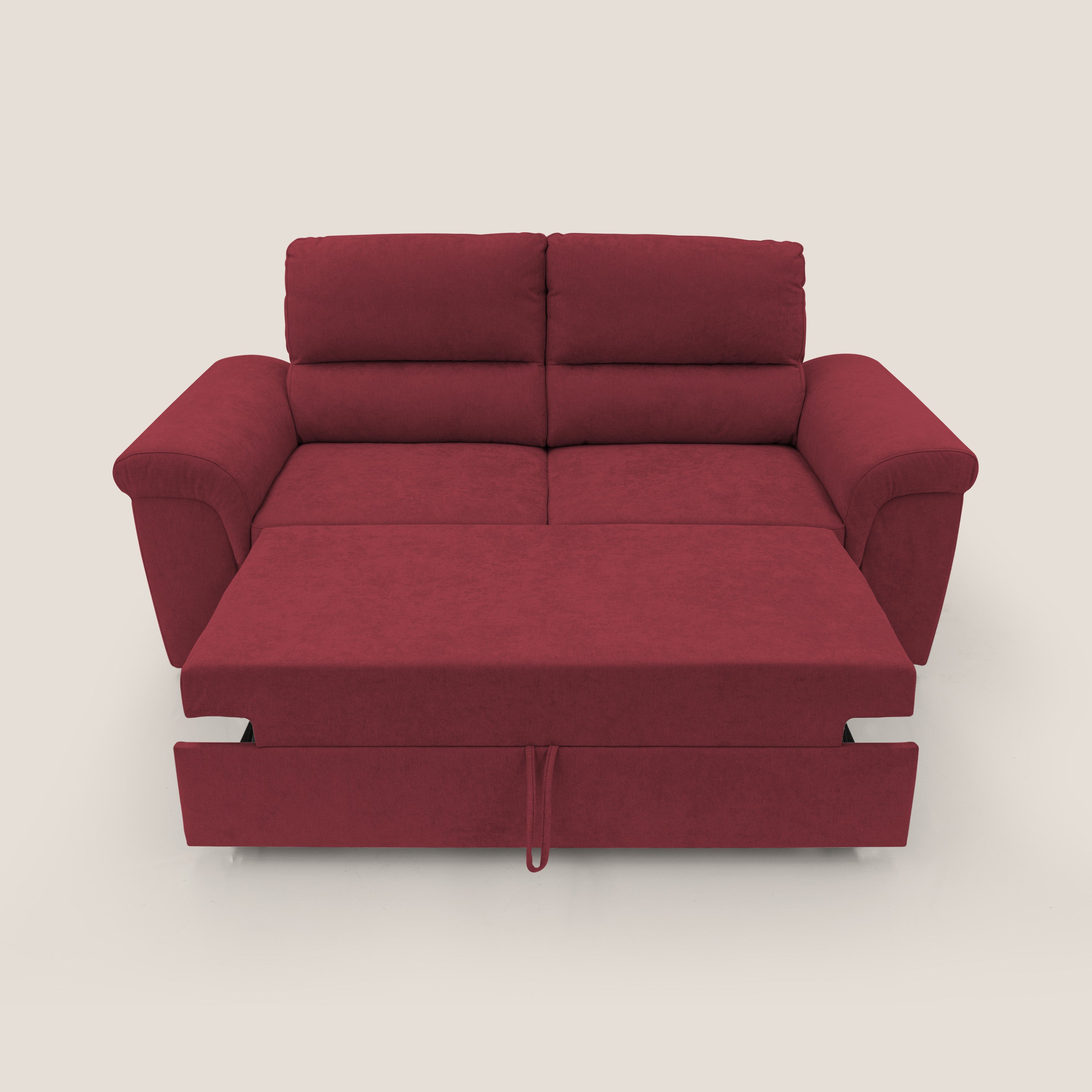 Minerva divano con pouf estraibile poggiapiedi in tessuto morbido impermeabile T02 rosso - divani.store