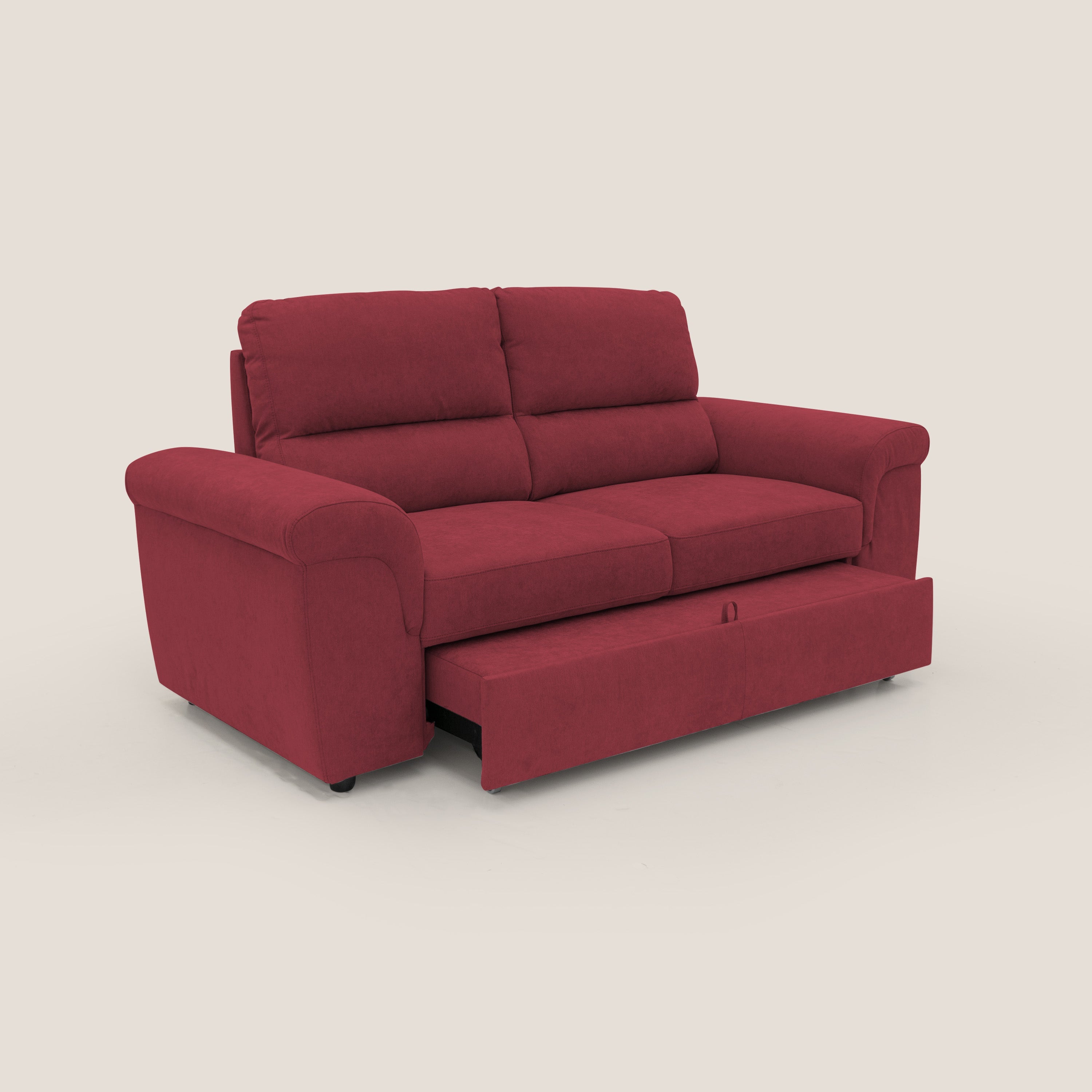 Minerva divano con pouf estraibile poggiapiedi in tessuto morbido impermeabile T02 rosso - divani.store