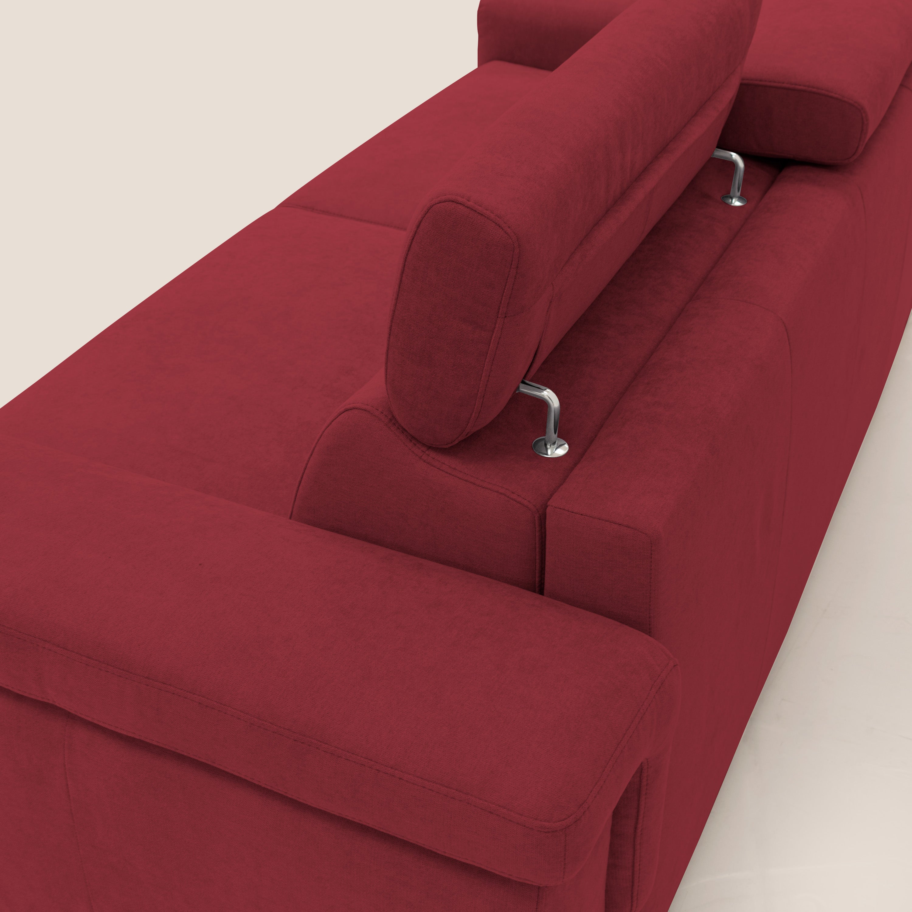 Giunone divano letto con materasso alto 18 cm e poggiatesta reclinabili in tessuto impermeabile T02 rosso - divani.store