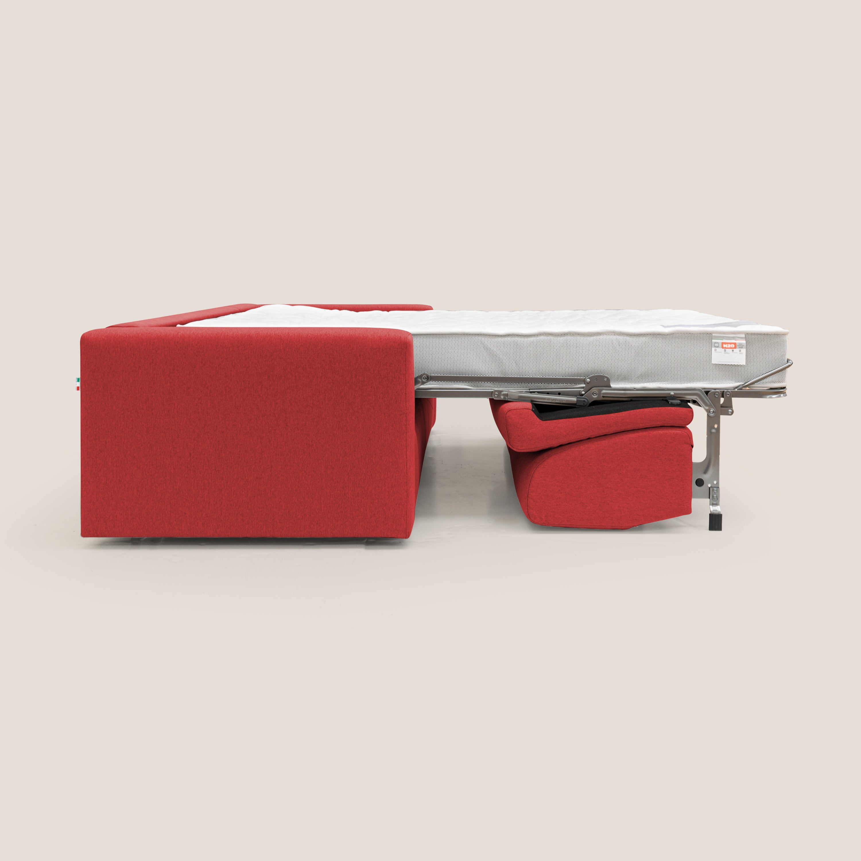 Kansas Divano letto matrimoniale alto 20 cm in tessuto impermeabile misto cotone T13 rosso - divani.store