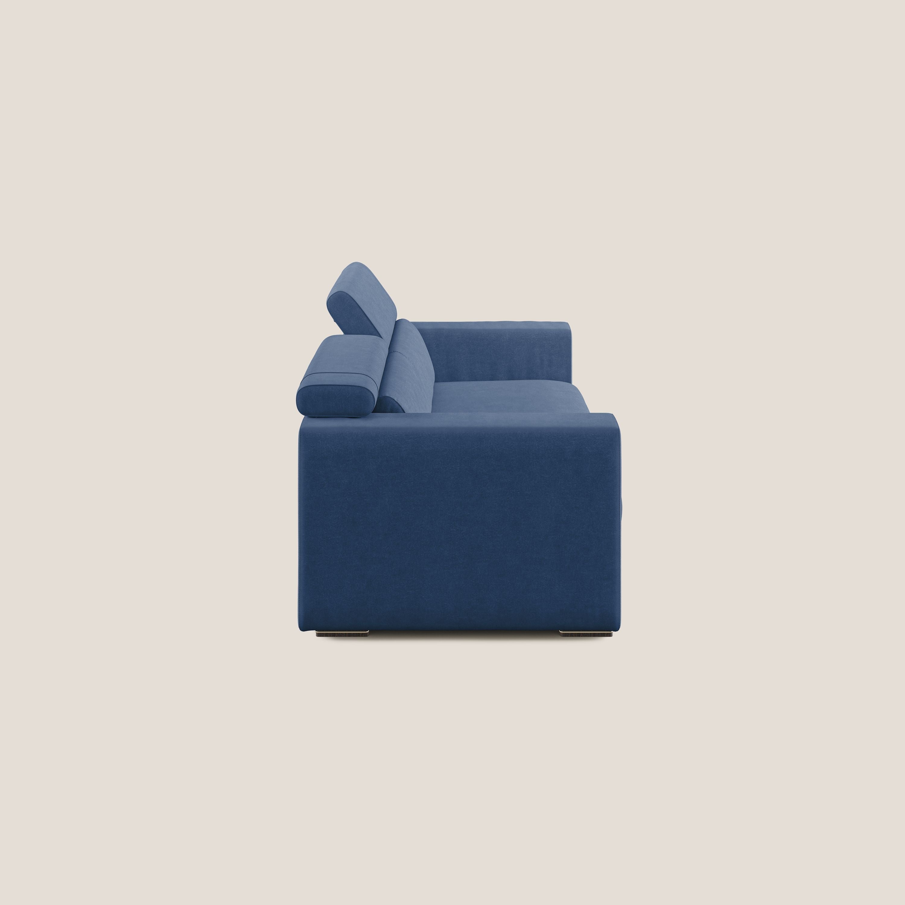 Vegas divano con poggiatesta reclinabili in microfibra smacchiabile T11 blu - divani.store