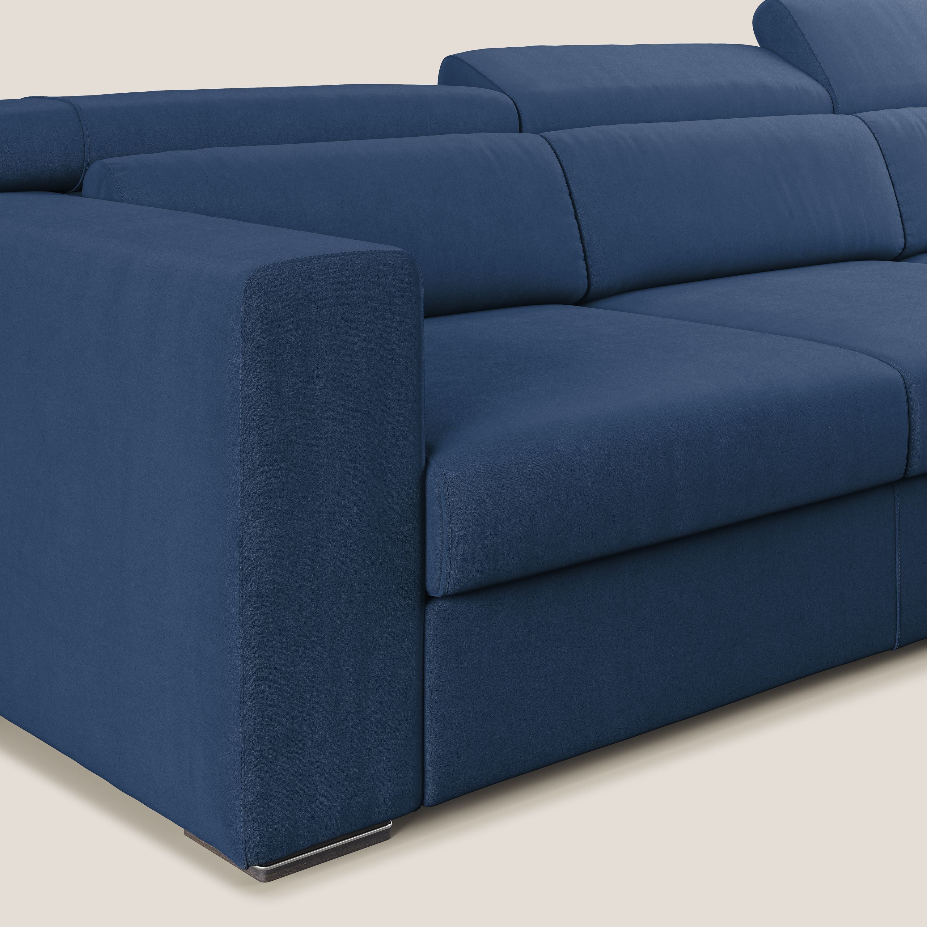 Vegas divano angolare con poggiatesta reclinabili in microfibra impermeabile T11 blu - divani.store