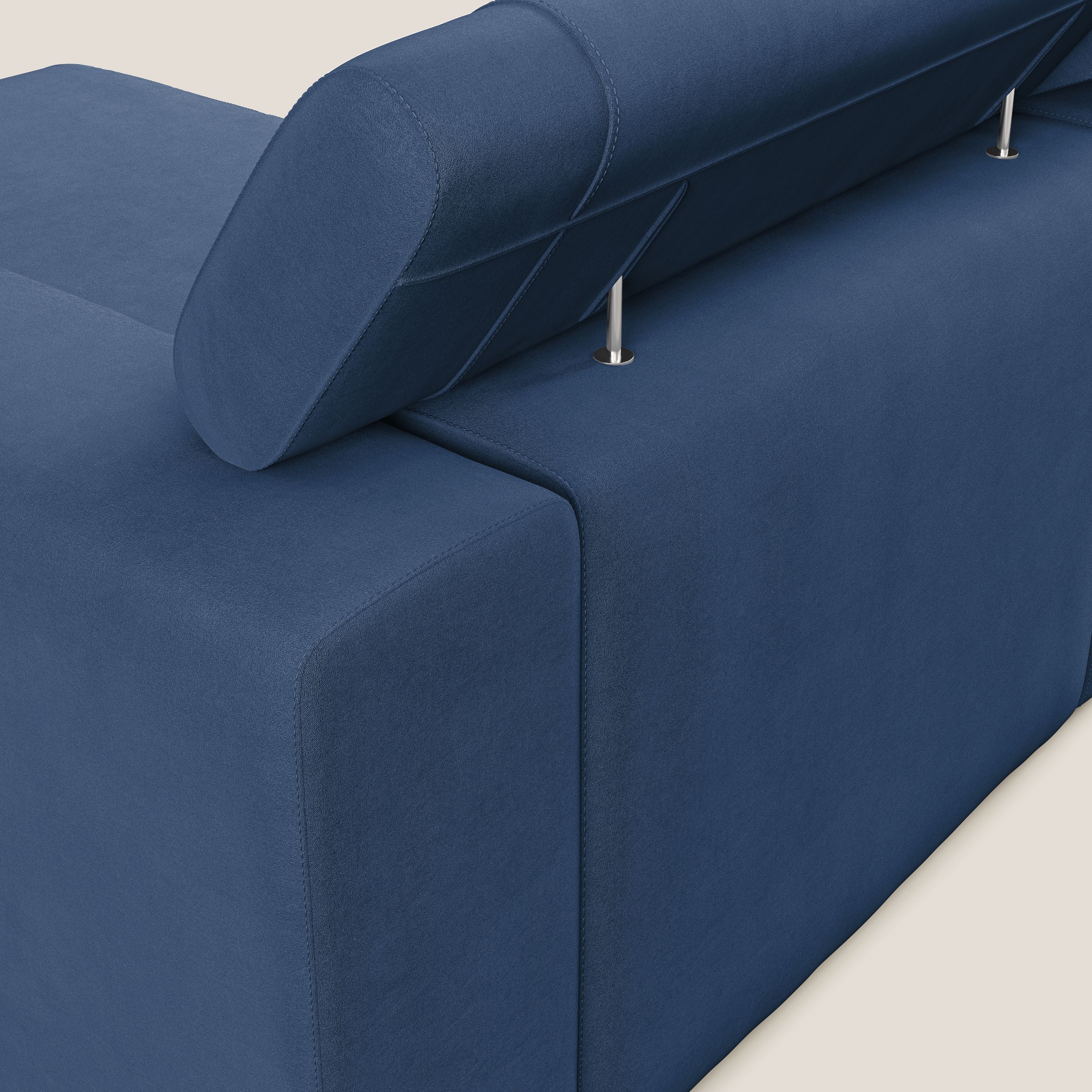 Vegas divano angolare con poggiatesta reclinabili in microfibra impermeabile T11 blu - divani.store